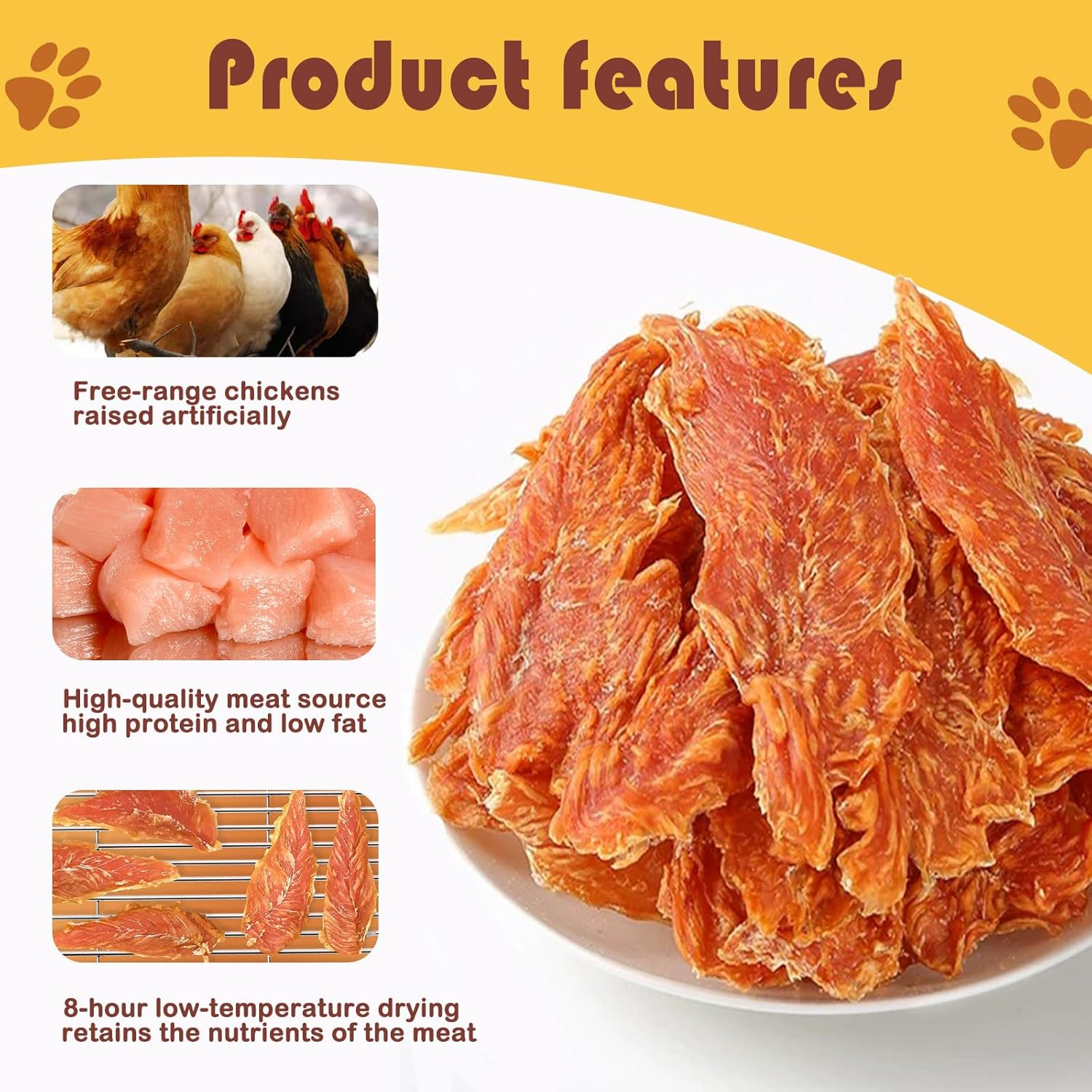 CYGJWL Chicken Breast Jerky 200G+,Dog Food Treat,No Additives,High Protein Low Fat Food,Long Lasting Chews for Small & Large Dogs, 7.05 Oz