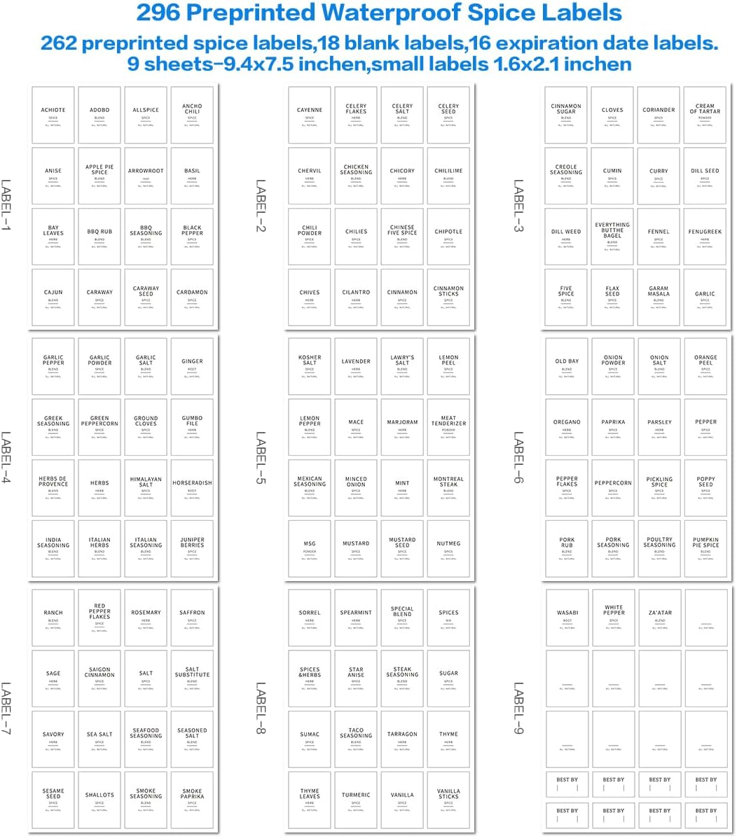 CZZGSM 24 Pcs Glass Jars with 296 Spice Labels Preprinted of White and Black Color- 4Oz Thicken(2.4Mm) Empty Small Herb Seasoning Containers with Bamboo Airtight Lids image number 6
