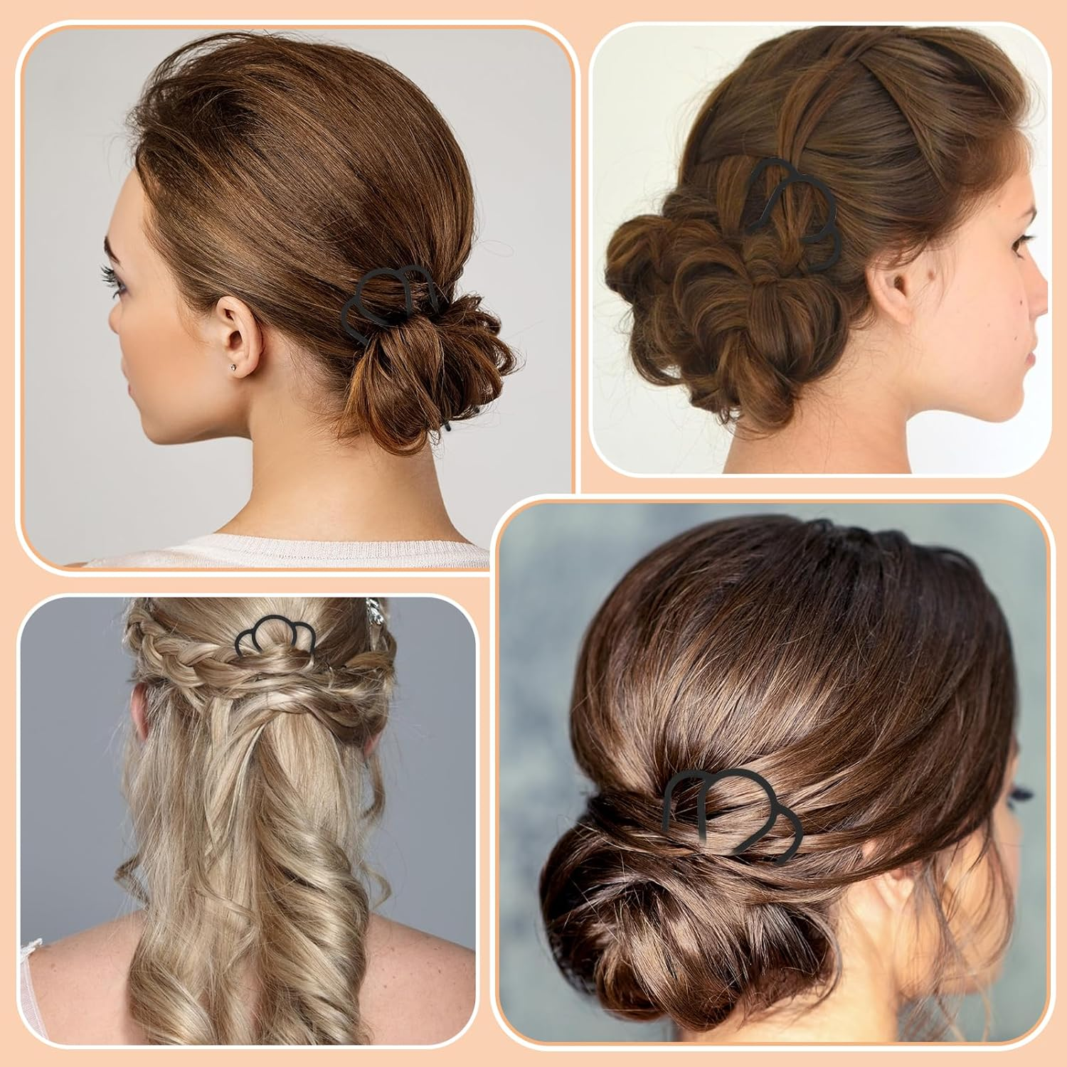 Gjinxi Hair Side Combs Metal Hair Fork Clip 4PCS French Hairpins for Buns Hairs Updo U-Shape 4 Prong Hairs Sticks Styling Tool Accessories Twist Black Headpieces for Women Decoration - Silver Tone image number 1