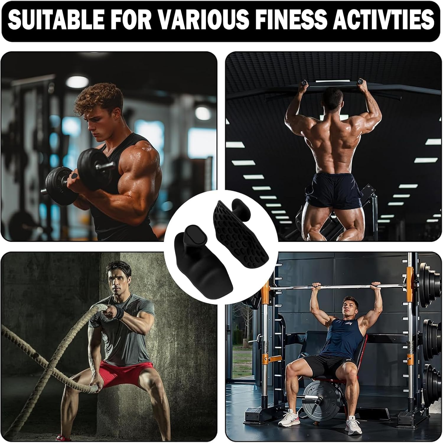 Original Weight Lifting Grips for Men Women Deadlifts, Rows, Ergonomics Workout Rubber Gym Grips Pads for Palm Protection, Fingerless Workout Gloves for Men Exercise Bodybuilding image number 1