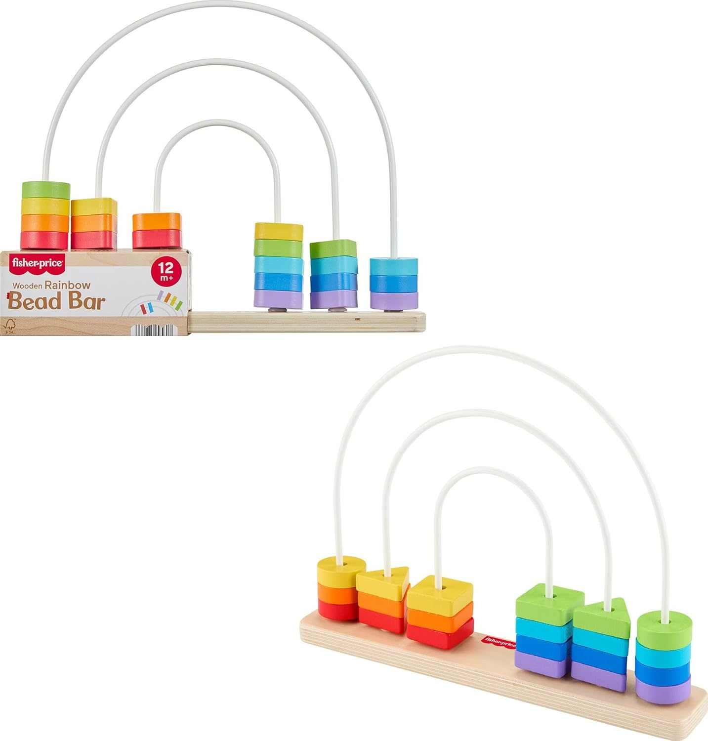 Fisher-Price Wood Baby Toy Rainbow Bead Bar Maze, Educational Activity for Fine Motor Skill Development for Toddlers Ages 1+ Years image number 4