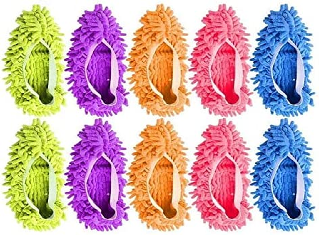 ALINK 10 Pieces Microfiber Mop Slippers Shoes Cover Soft Washable Reusable Floor Polishing Dust Dirt Hair Men Women Sweeper Cleaning Mop Tool for House Office Bathroom Kitchen, Multicolored 5 Pairs image number 4