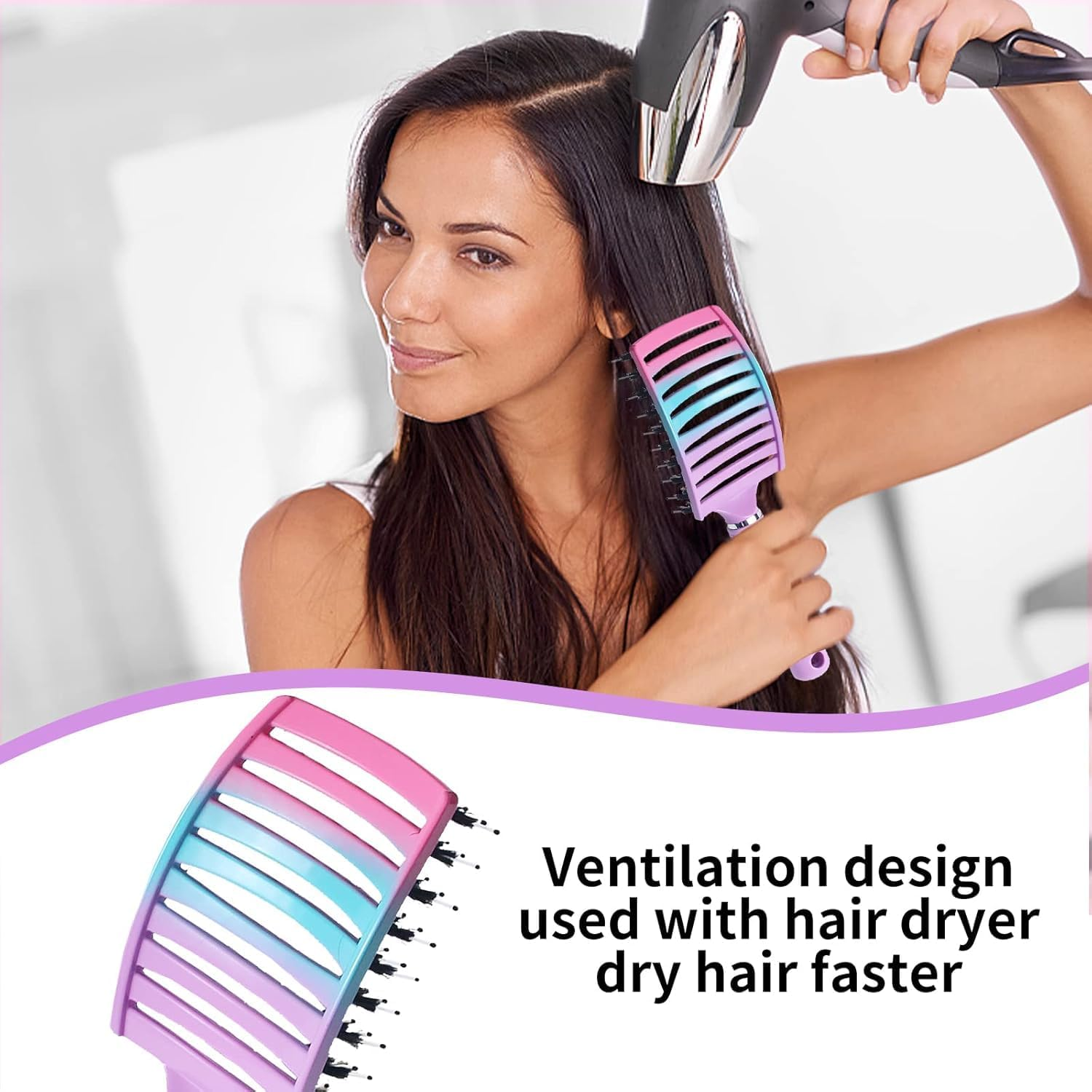 2Pcs Boar Bristle Hair Brush, Wet & Dry Hair Brushes, Curved and Vented for Wet and Dry Detangling Hair Brush, Detangling Long Curly Thick Hair for Women, Men & Kids (B) image number 4