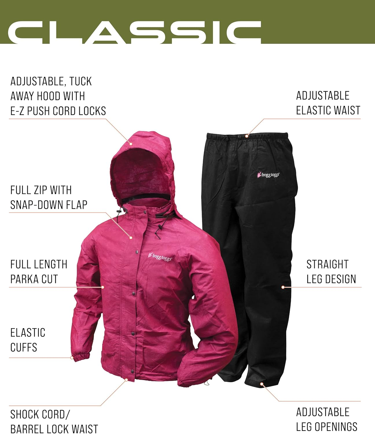 FROGG TOGGS Women'S Classic All-Purpose Waterproof Breathable Rain Suit image number 4
