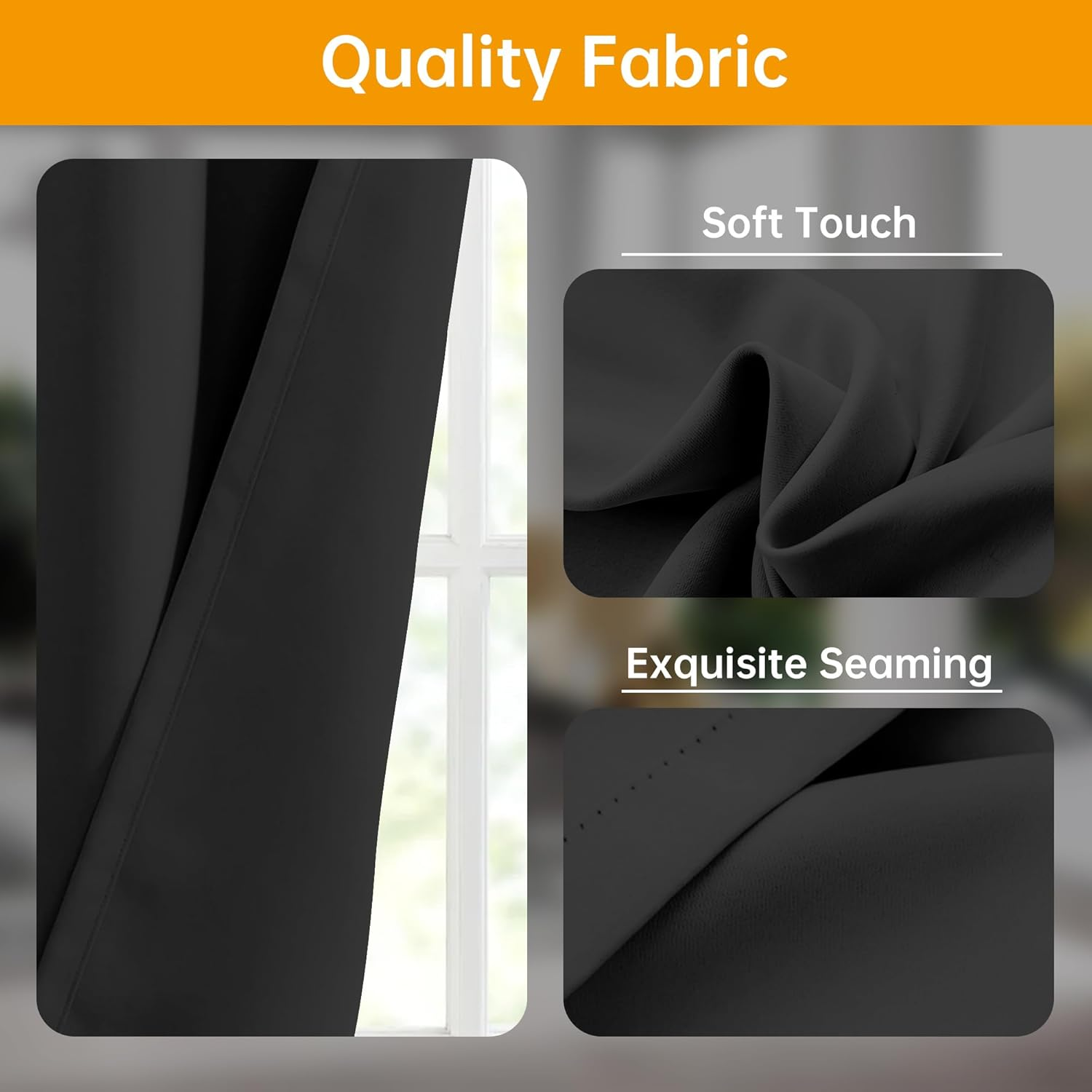 Hoeflife Room Divider Curtains, Blackout Ceiling Track Curtains with Hook Sound Proof Floor Curtains Perfect for Ceiling Mount Curtain Tracks Wall Divider for Room Separation (Black, W120 X H96) image number 4