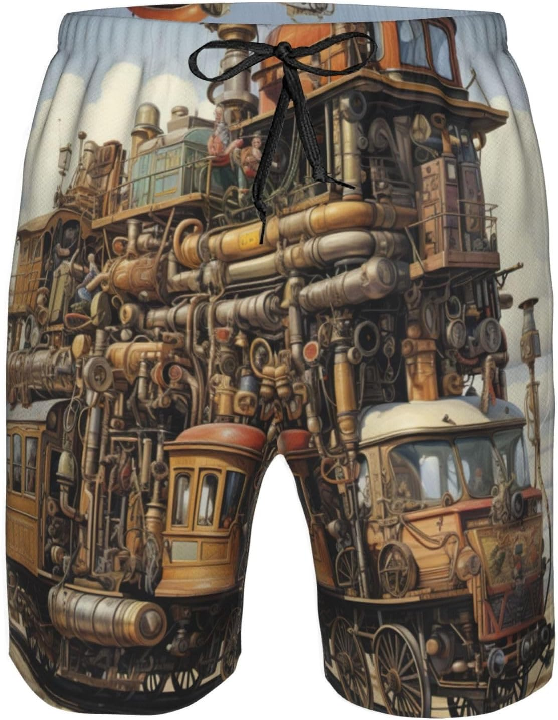 WURTON Diversified Transportation Print Men'S Beach Shorts Hawaiian Summer Holiday Casual Shorts with Drawstring, Quick Dry