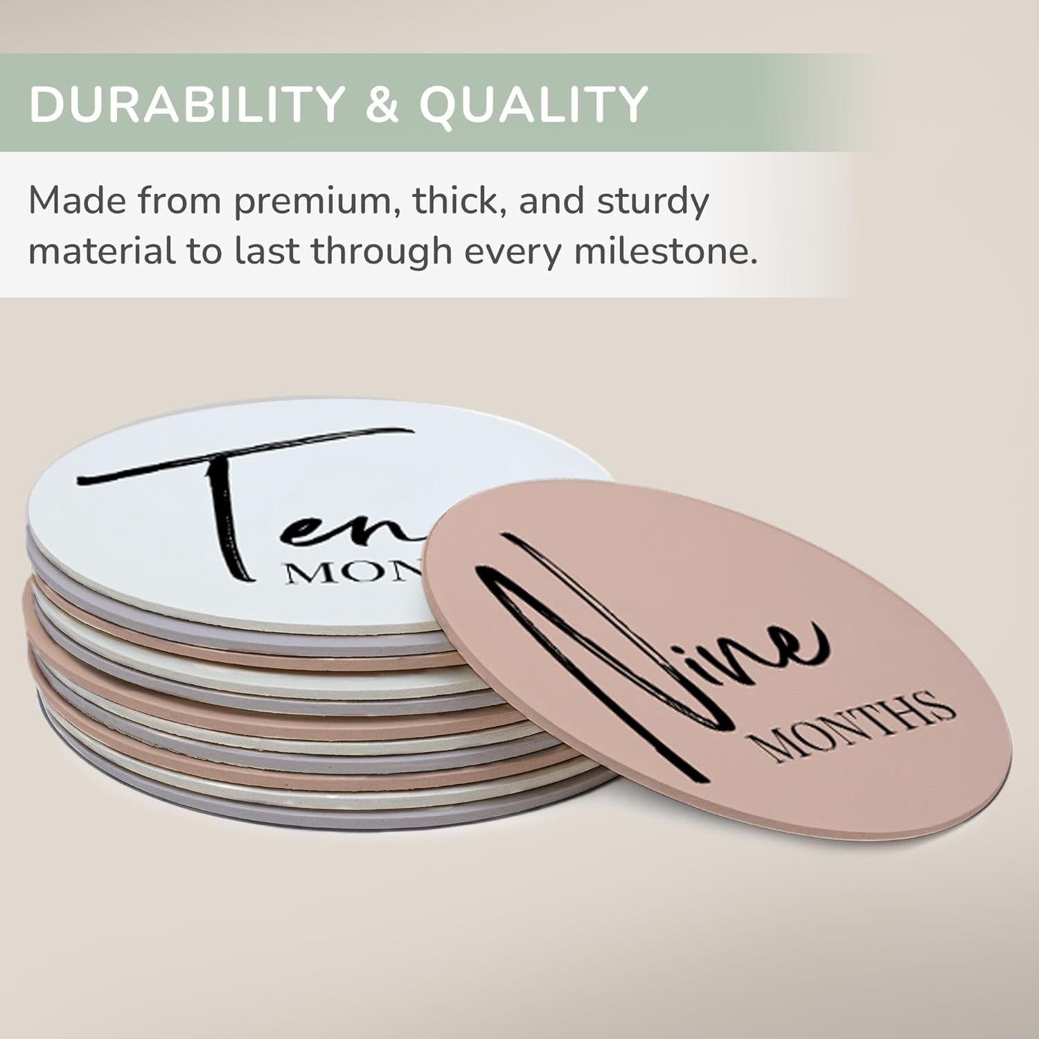 Baby Milestone Cards &ndash; 7 Double-Sided Milestone Baby Cards Signs for Monthly Photos &ndash; Gender Neutral Newborn Baby Gifts &ndash; Tear-Resistant Keepsake Baby Milestone Discs (0&ndash;12 Months) image number 1