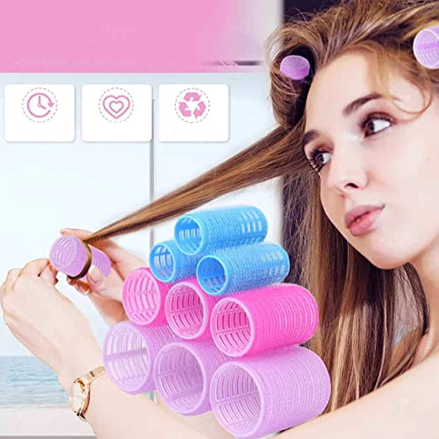 36 Piece Hair Rollers Set with Self-Grip, Sleeping Curlers, Portable Soft Curler Styling Tool, Large, Medium and Small Hair Rollers with 12 Plastic Clips image number 2