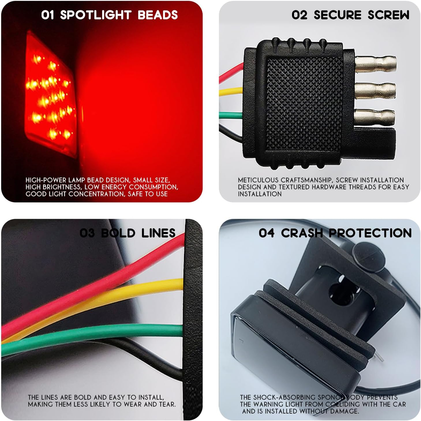 UGSHY 1 PC Trailer Hitch Lights with 15 Leds, 3.2In Super Bright Square Waterproof Vehicle Tail Light Replacement, Universal Durable Automotive Brake Light Accessories for Truck SUV RV (Black) - Red image number 4