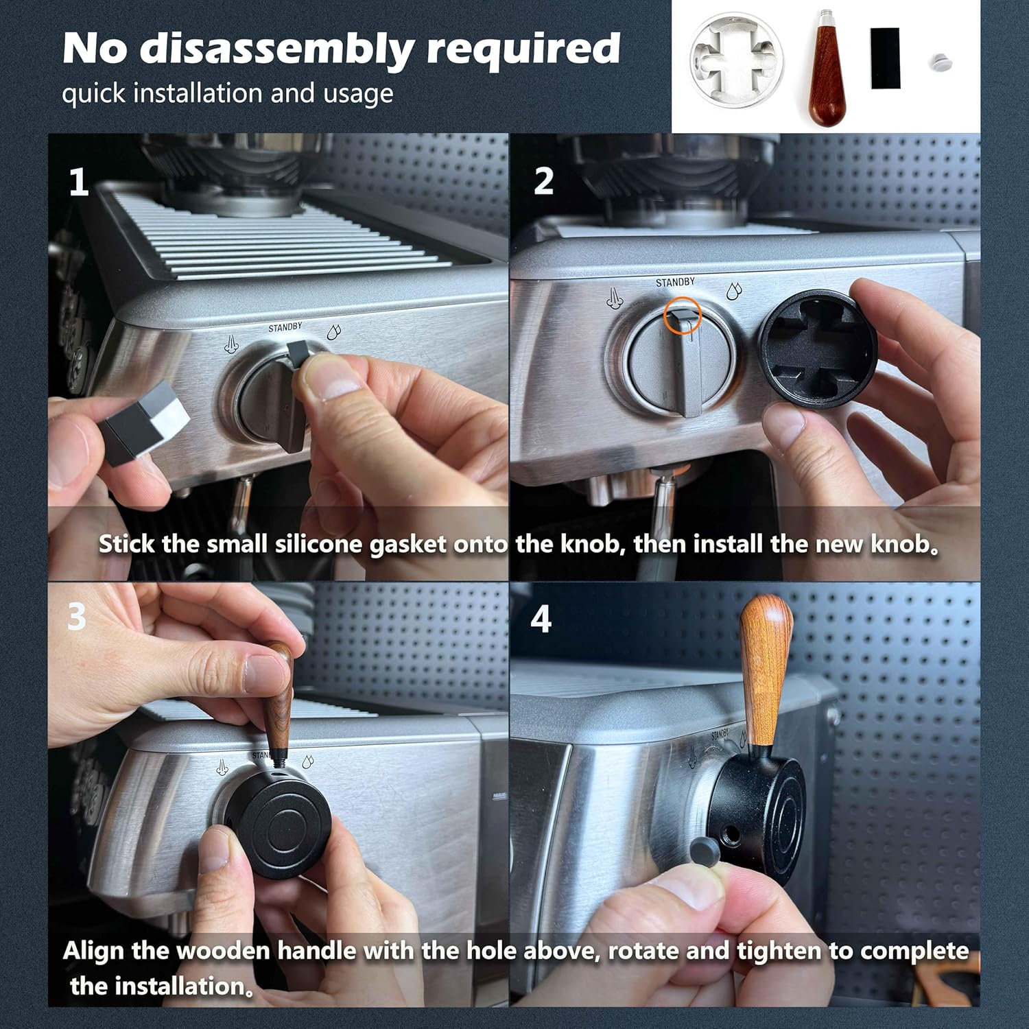 NEOUZA Espresso Machine Upgraded Steam Lever Compatible with Breville Sage Barista Expresso BES870XL BES875 BES876, Aluminum, Wood Handle (Silver)