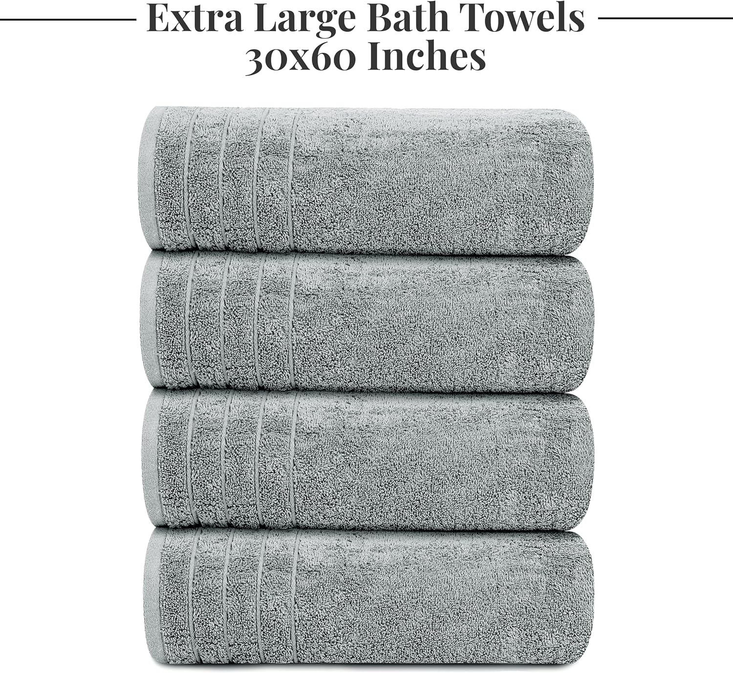 Tens Towels Large Bath Towels, 100% Cotton, 30 X 60 Inches Extra Large Bath Towels, Lighter Weight, Quicker to Dry, Super Absorbent, Perfect Bathroom Towels (Pack of 4, Cool Grey) image number 1