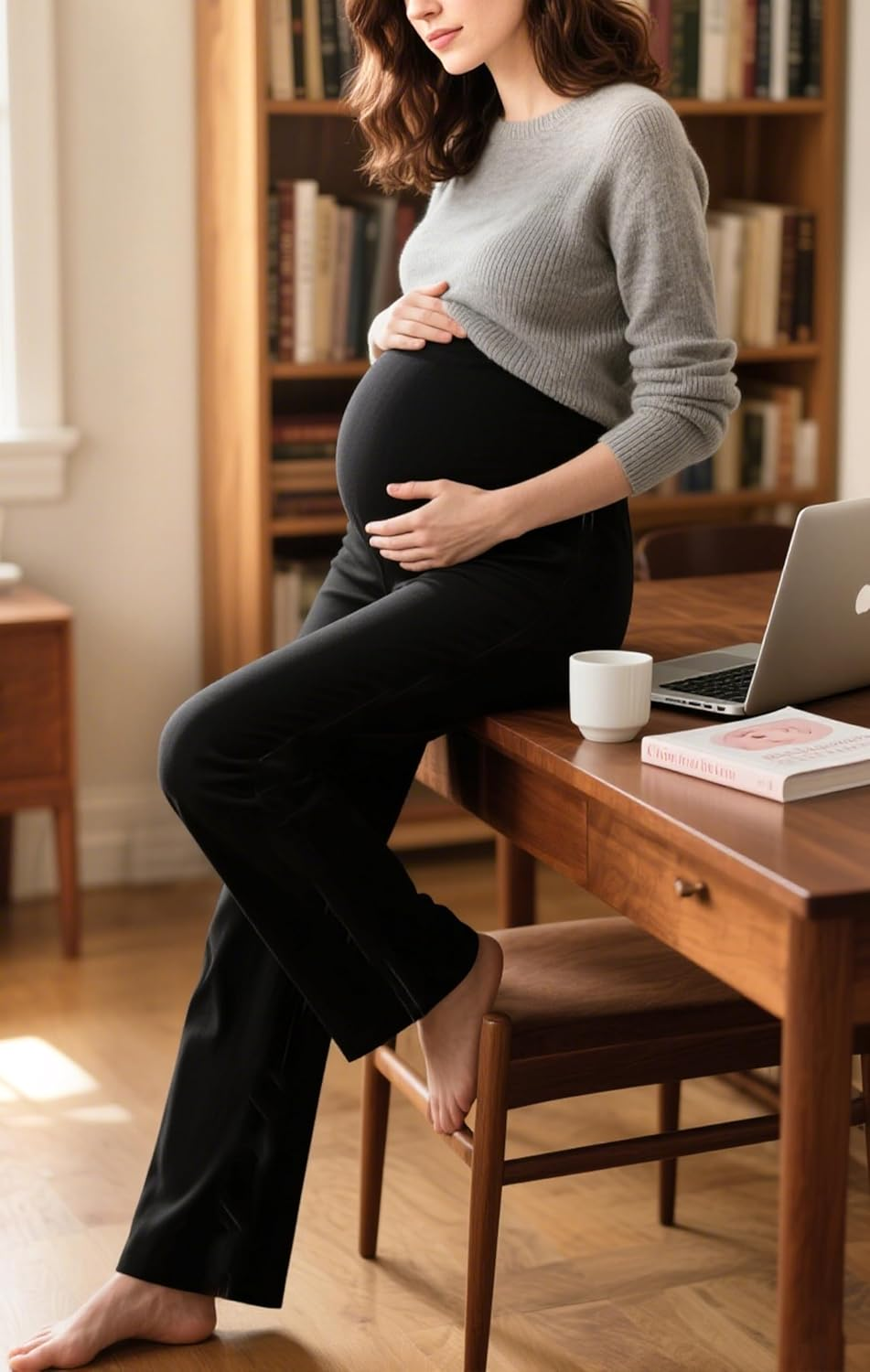 Sunzfly Maternity Wide Leg Pants over Belly Flowy Pregnancy Lounge Yoga Pants with Optional Pockets, Stretchy & Supportive image number 1