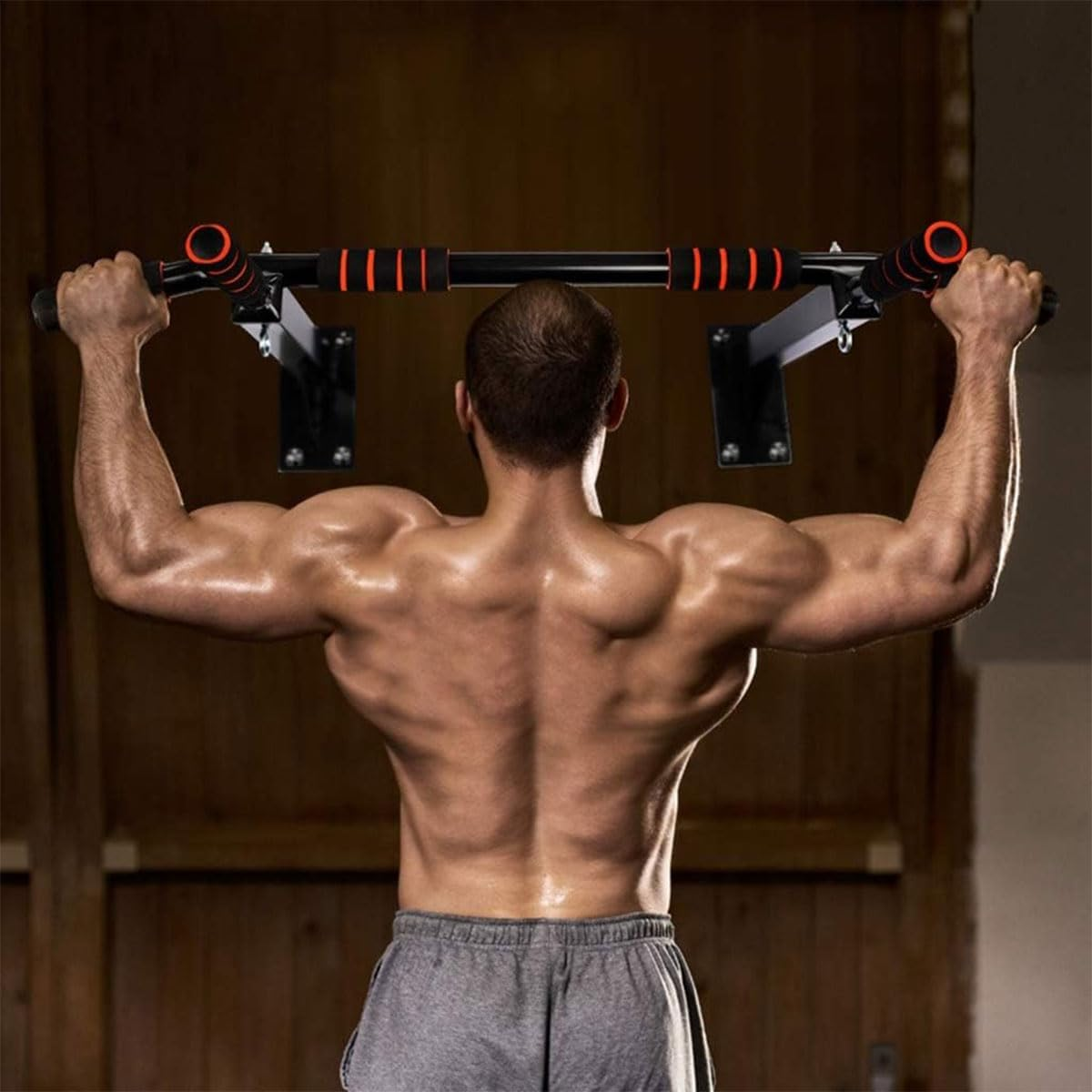 AIMALL Heavy-Duty Wall-Mounted Horizontal Bar for Door Frames, Adjustable Width 37-47In, Non-Slip Grips, High-Quality Steel, Ideal for Home Fitness & Bodyweight Exercises image number 5