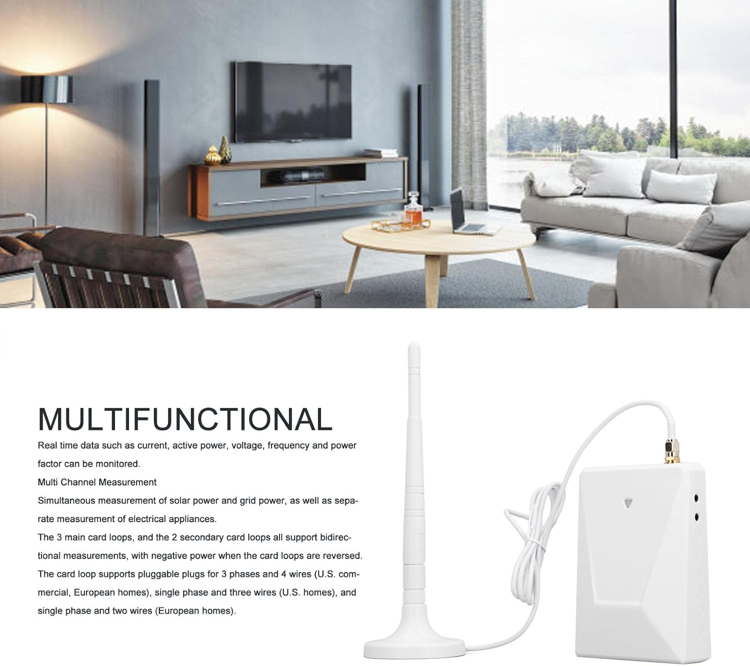 Smart Home Energy Monitor, Multifunctional Electricity Solar Energy Meter Monitor, Real-Time Energy Data & History, Support Multi Channel Measurement, Pluggable Card Coil image number 6