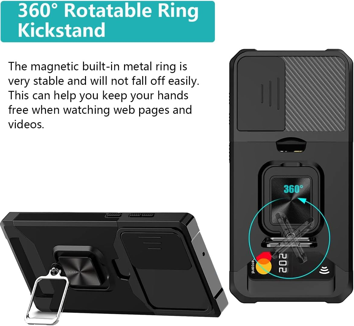 For Samsung Galaxy S21 Ultra Case, Galaxy S21 Ultra Case with [Card Holder] Camera Cover Built-In 360&deg; Rotate Ring Stand Kickstand Magnetic Magnet Heavy Duty Protective Phone Case for S21 Ultra 6.8" image number 4