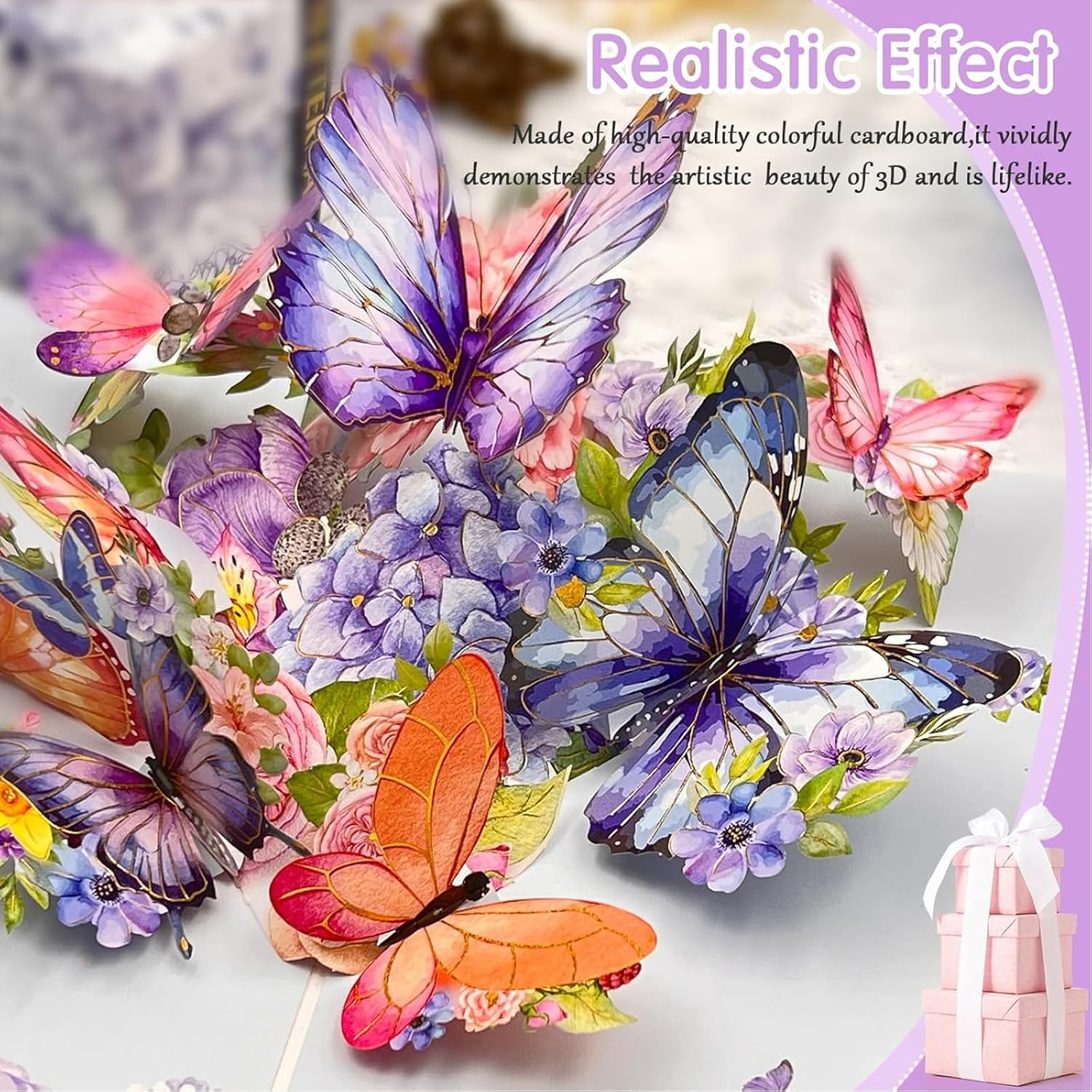 Tuoyi 3D Butterfly Pop up Card, Butterfly and Flower 3D Greeting Card with Envelope for Any Occasion, Birthday, Mother'S Day, Anniversary, Valentines Day, Handmade Gifts, Foldable Celebration Cards for Friends image number 5