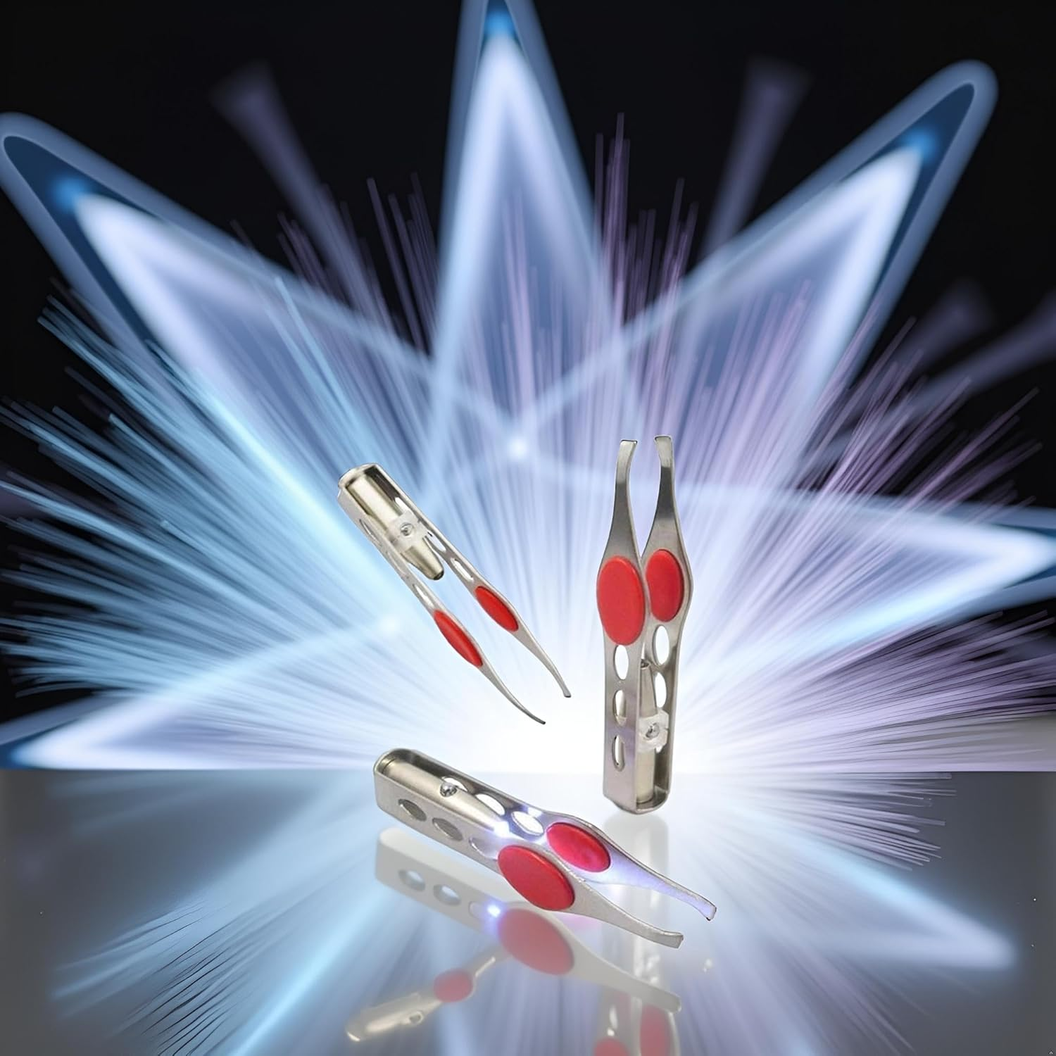 2 Pcs Silver Tweezer with LED Light for Hair Removal Makeup Tool Eyebrow Eyelash Tweezers for Women Facial Hair, Lash Trimmer,Hair Ingrown for Tweezer,Women'S Hair Removal Tweezers image number 5