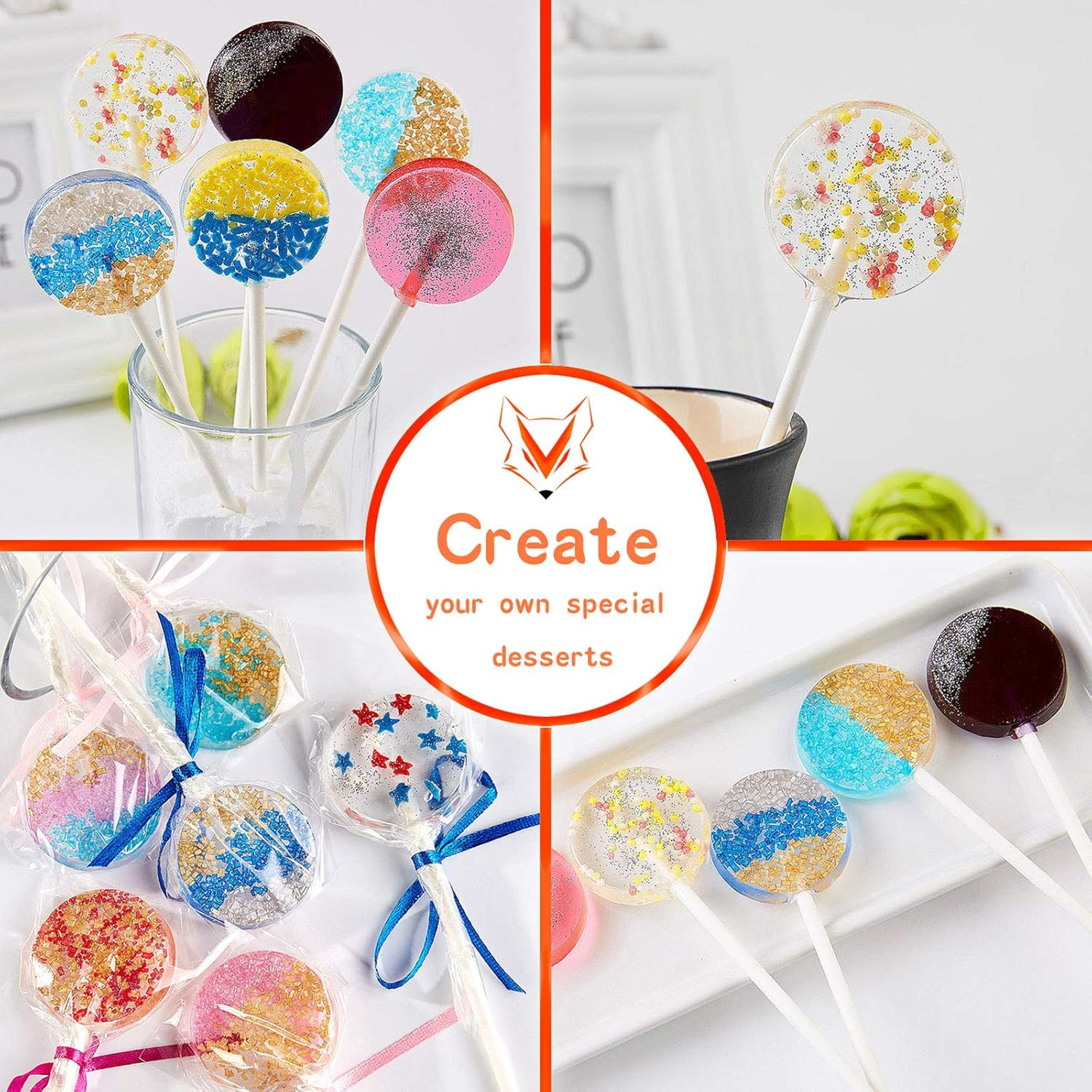 V-Fox 2X12-Capacity round Chocolate Hard Candy Silicone Lollipop Molds with 140 Count Lollypop Sucker Sticks for Halloween Christmas Parties image number 4