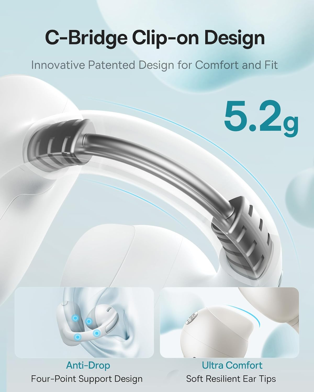 Baseus Bowie MC1 Open Ear Clip-On Earbuds, Adaptive Comfort with Anti-Drop Design, Impactful Sound with Adaptive Bass Boost, Adaptive Noise Cancelling Calls, IP57 Waterproof, 40H Playtime - Bc1 Cosmic Black image number 4