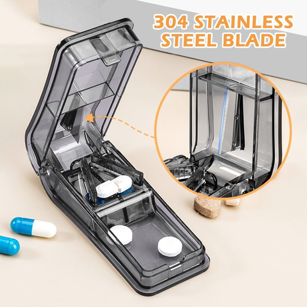 2 Pack Pill Cutter Splitter,Adjustable Pill Cutter with Stainless Steel Blade for Small or Large Pills Professional,Grey image number 3