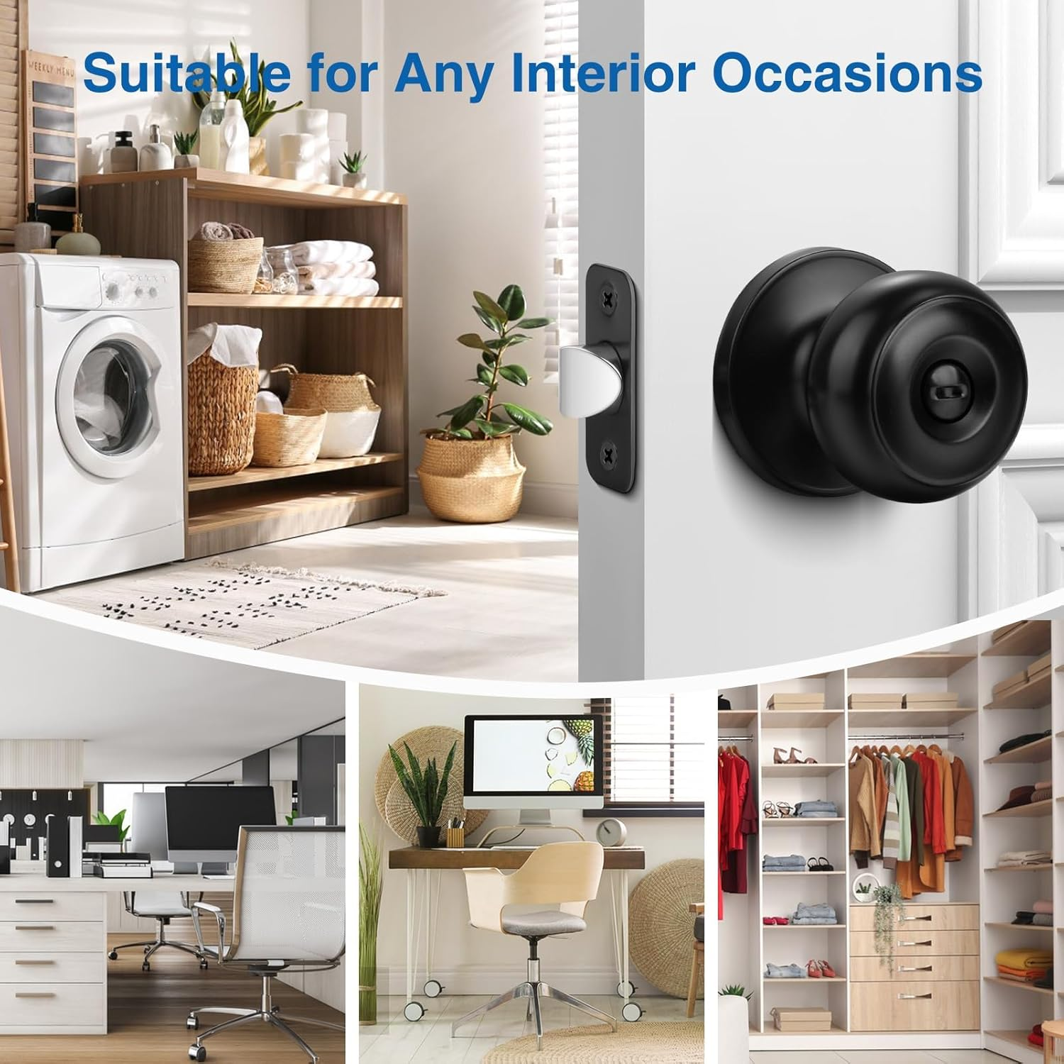 Sopoby Privacy Door Knob, 10 Pack Matte Black round Keyless Doorknobs Interior/Exterior Lockset, Privacy Locking Door Knobs for Bedroom/Bathroom, Black Modern Design Door Hardware image number 3