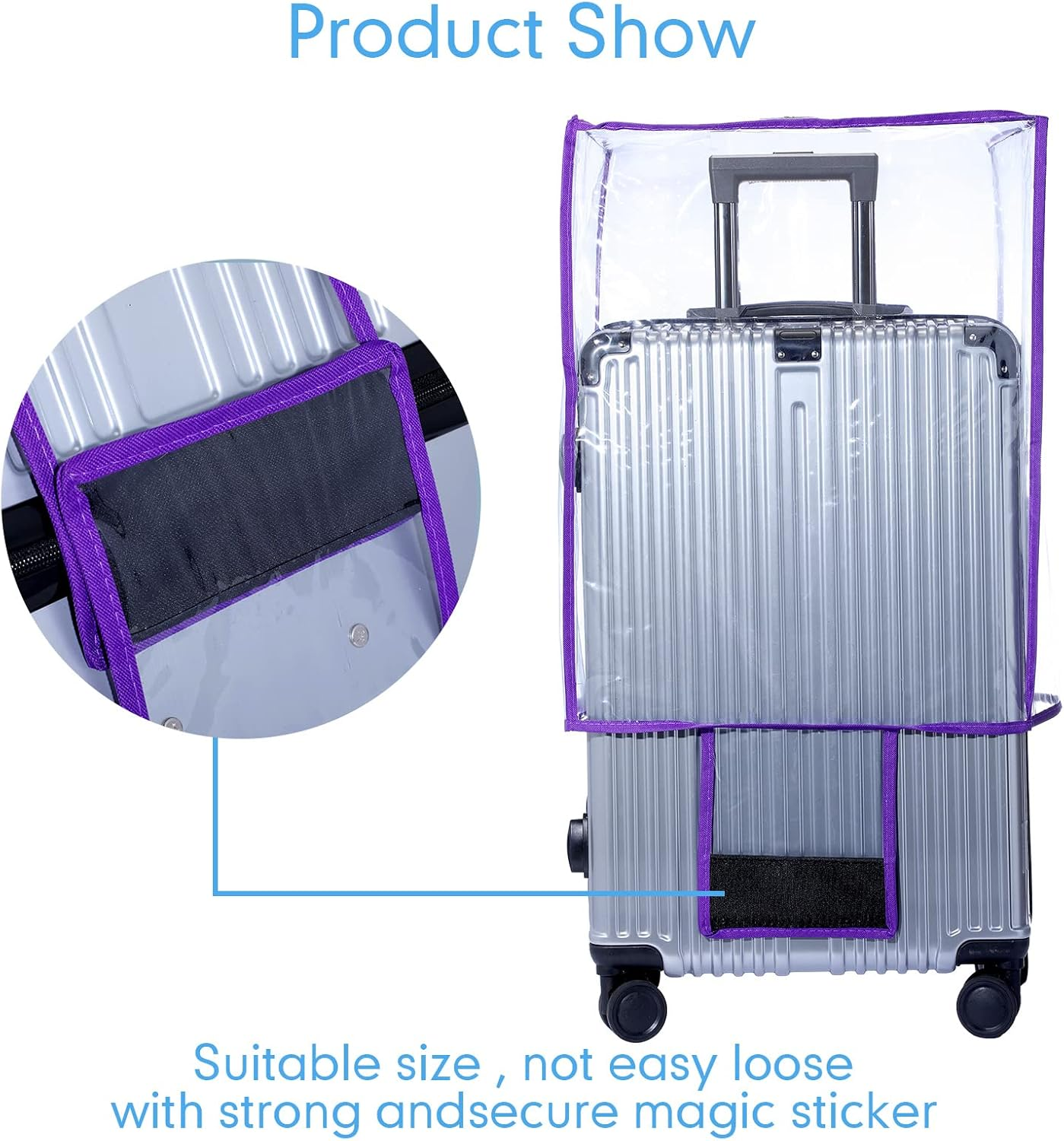 3 Pcs PVC Luggage Cover Waterproof Transparent Suitcase Cover Thicken Luggage Protector for Travel, Fits 20" 24'' 28" Case, Purple, 20 Inch, 24 Inch, 28 Inch, Suitcase Luggage