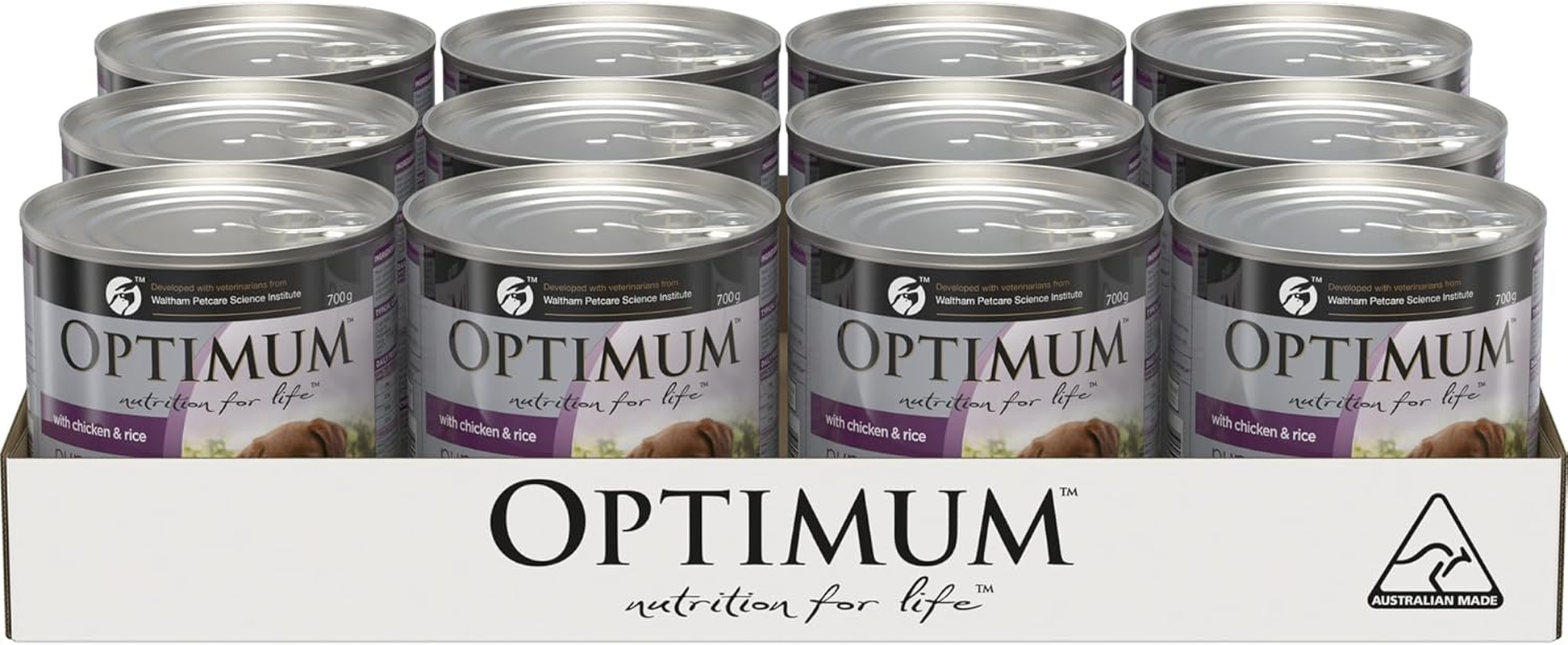 Optimum Puppy Wet Dog Food Chicken & Rice 700G Can, 12 Pack