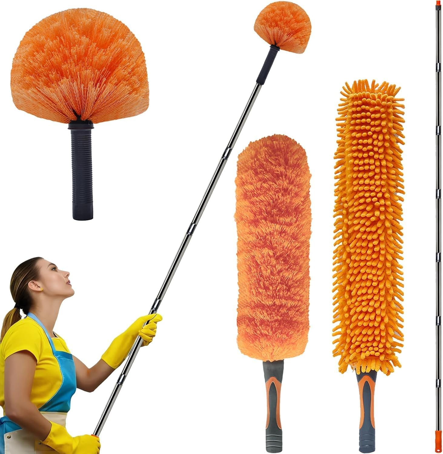 20 Ft+ High Reach Duster Kit with 3-13 Ft Detachable Pole//High Ceiling Chenille, Microfiber & Cobweb Dusters & Cleaning Tool for Home Indoor & Outdoor image number 1