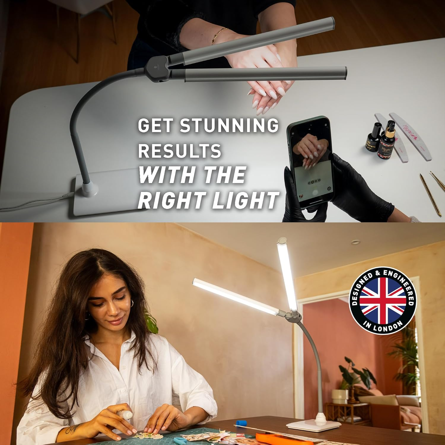 Daylight Duopro Dual Head LED Desk Lamp with Anti-Glare Shades, Adjustable Brightness and CRI 95+ for Accurate Color, Modern Design, Perfect for Home Office, Crafts