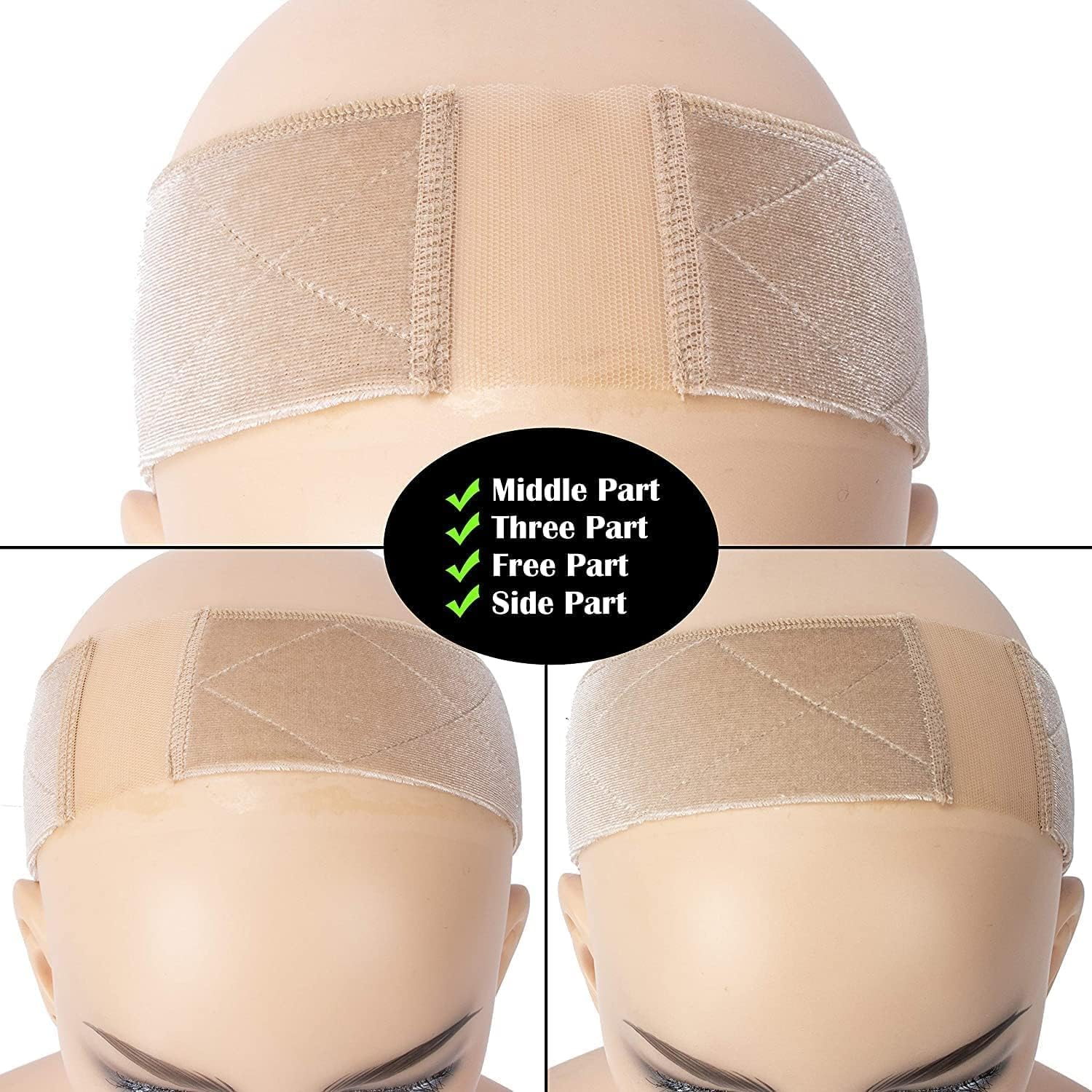 Non Slip Lace Velvet Wig Headband, 2Pcs Elastic Lace and Velvet Wig Head Hair Bands, Adjustable Velvet Lace Wig Grip Band for Frontal Wigs