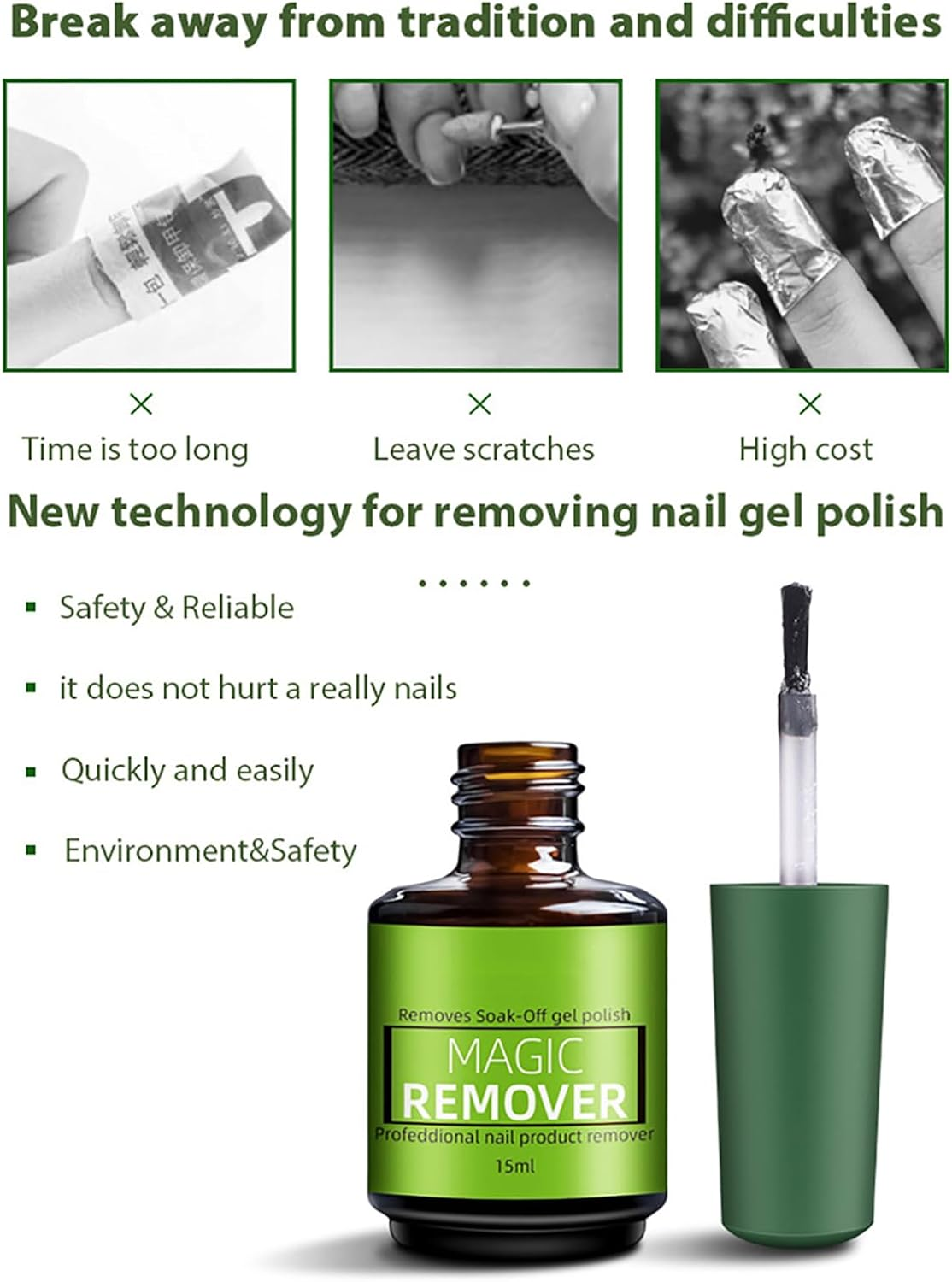 Nail Polish Remover for Gel Nails, Shellac Remover, Gel Nail Polish Remover Art for Removes Quick and Easy Nail Polish Removal with Nail File & Cuticle Pusher image number 5