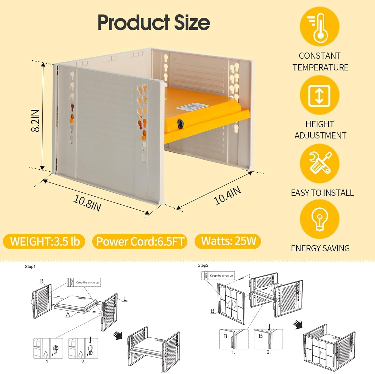 Chick Brooder Heating Plate, Adjustable Height/Angle Brooder Plate for Chicks, 10.5"X10" Digital Temp Control, Fast Heating & 3-Side Protection, Warmth for Chicks/Ducklings (Yellow) image number 1
