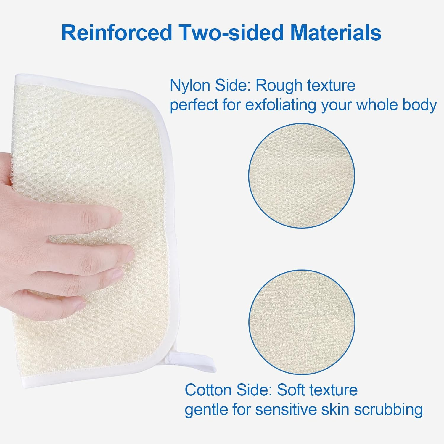 Exfoliating Washcloth (3 Pack), Shower Cloth for Body and Face Exfoliator Scrubber, Two Sides Exfoliate Shower Rag Wash Cloths Nylon Cotton Loofah Sponge Scrub Towel Estropajos Para El Cuerpo image number 3
