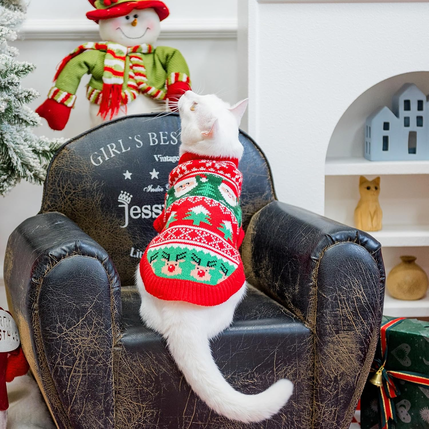 EXPAWLORER Cat Christmas Sweater - Stylish Knitted Christmas Pet Outfit, Soft Clothes for Cats Only, Knitwear Xmas Sweater with Sleeve Warm Apparel, Kitten Clothes for All Cats, Small image number 2