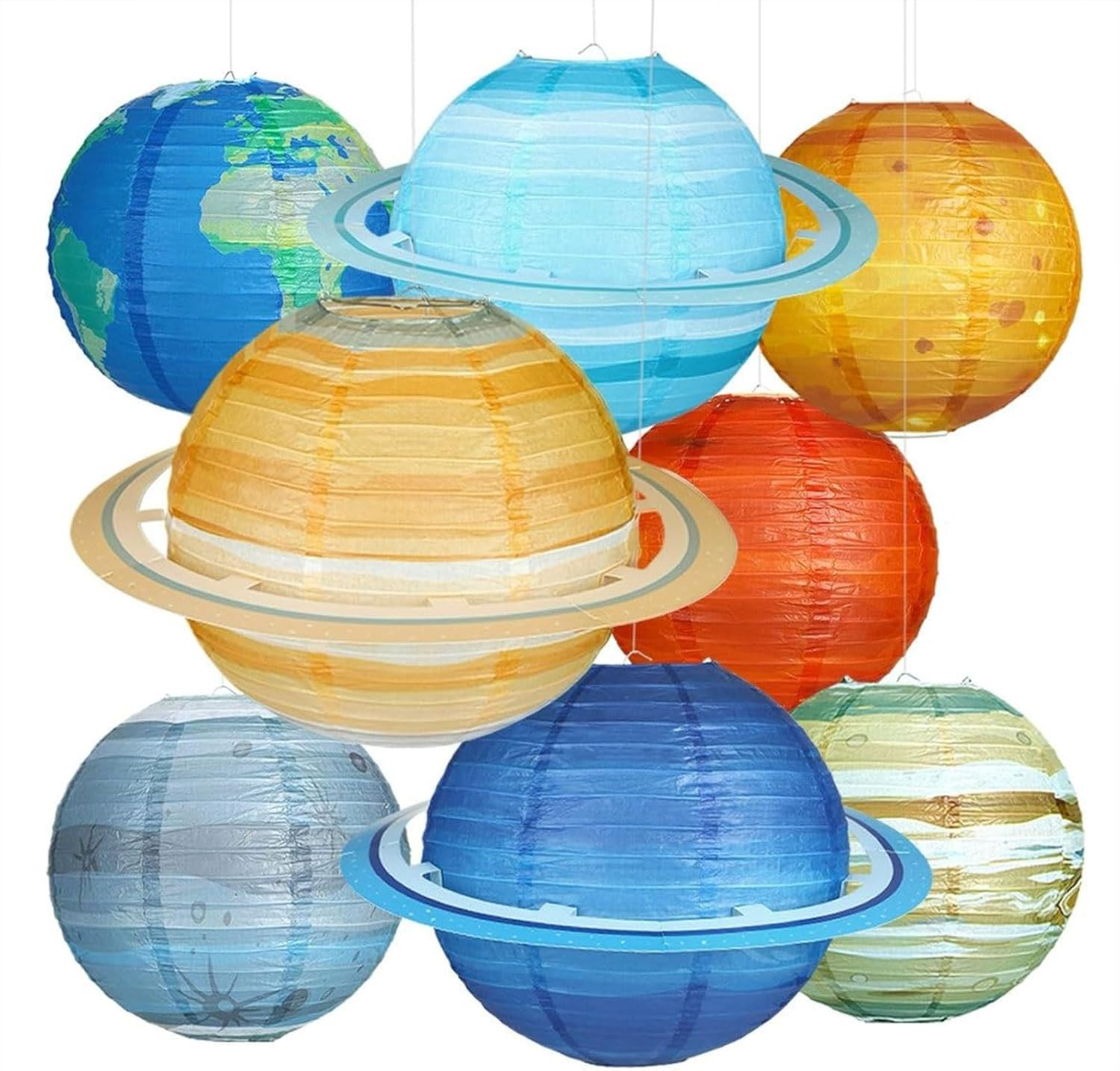 8 PCS Planet Paper Lanterns 12 Inch, Solar System Planet Lanterns, Hanging Birthday Room Decorations, Outer Space Party Supplies by Ruibex image number 3