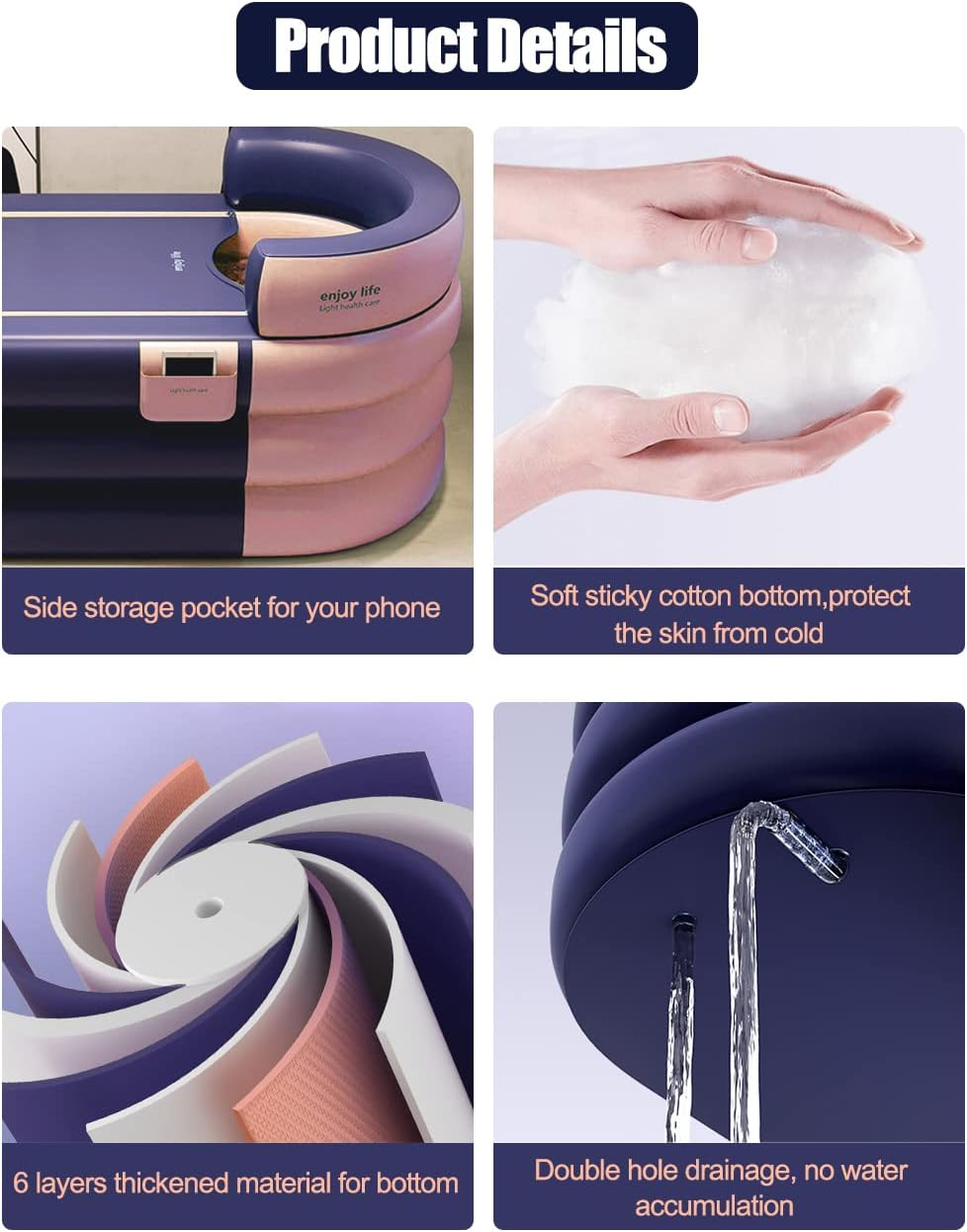 Inflatable Adult Bathtub, Freestanding Inflatable Bathtub with Wireless Electric Air Pump, 4 Layer Hot Tub Spa Bucket Inflatable Bath Tub, 160Cm Shower Stall,Freestanding Collapsible(Orange) image number 2