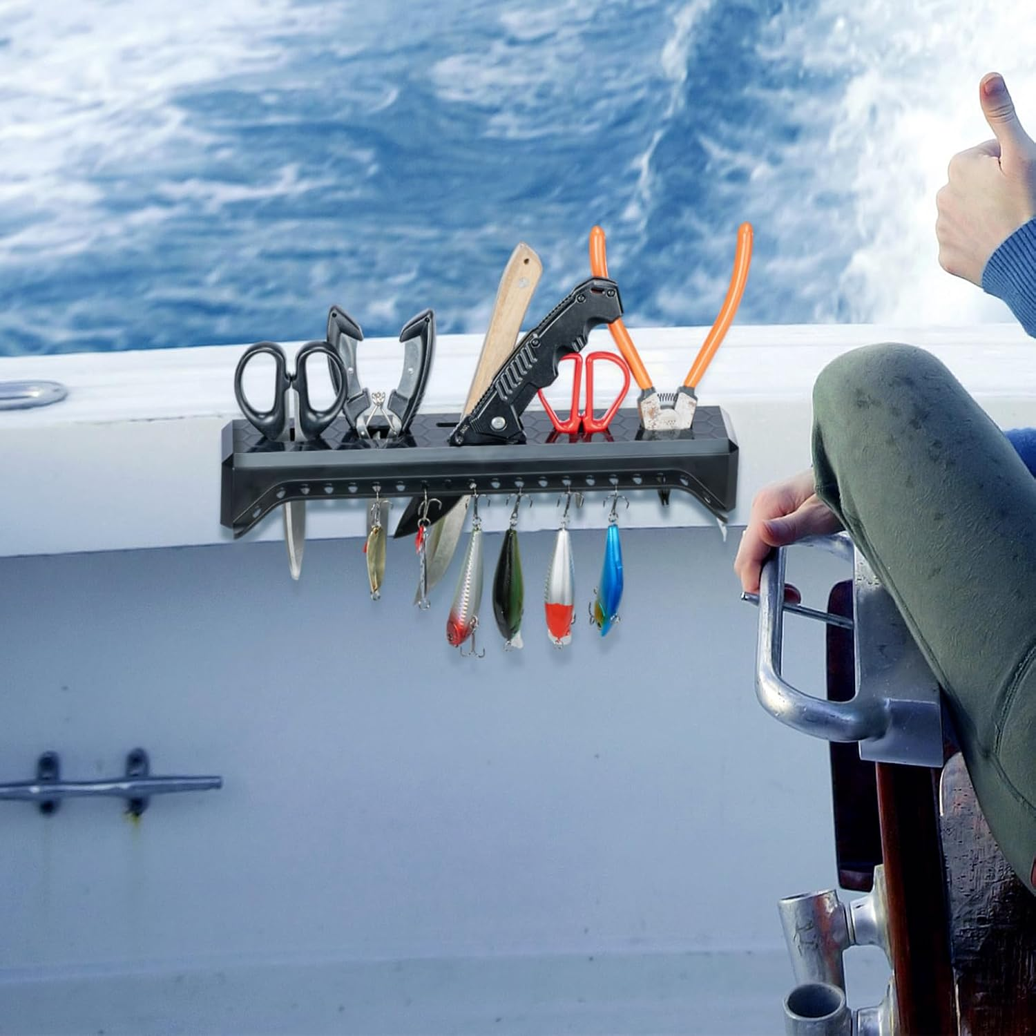 KEMIMOTO Fishing Tool Organizer, ABS Plastic, Boat Caddy, Black, Small, Fishing Rack image number 5