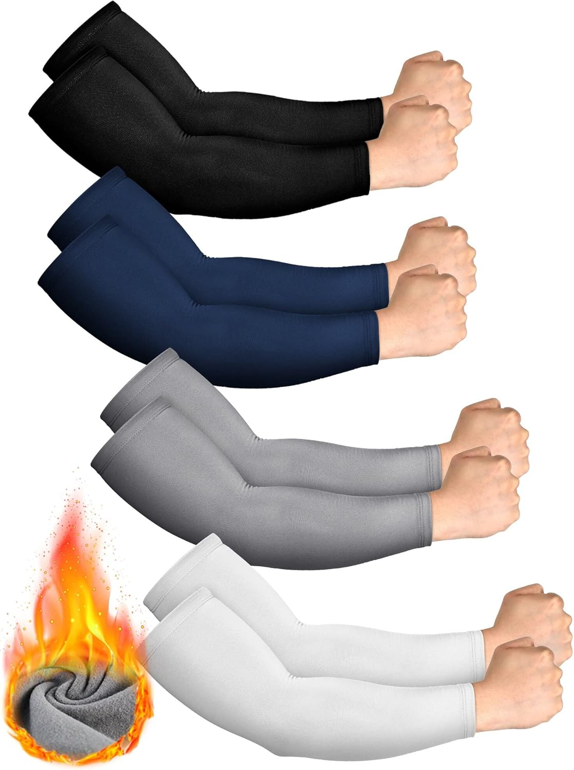 4 Pairs Thermal Arm Warmer Winter Arm Sleeve Cycling Thermal Sleeves Compression Running Arm Warmers Sleeves for Men Women