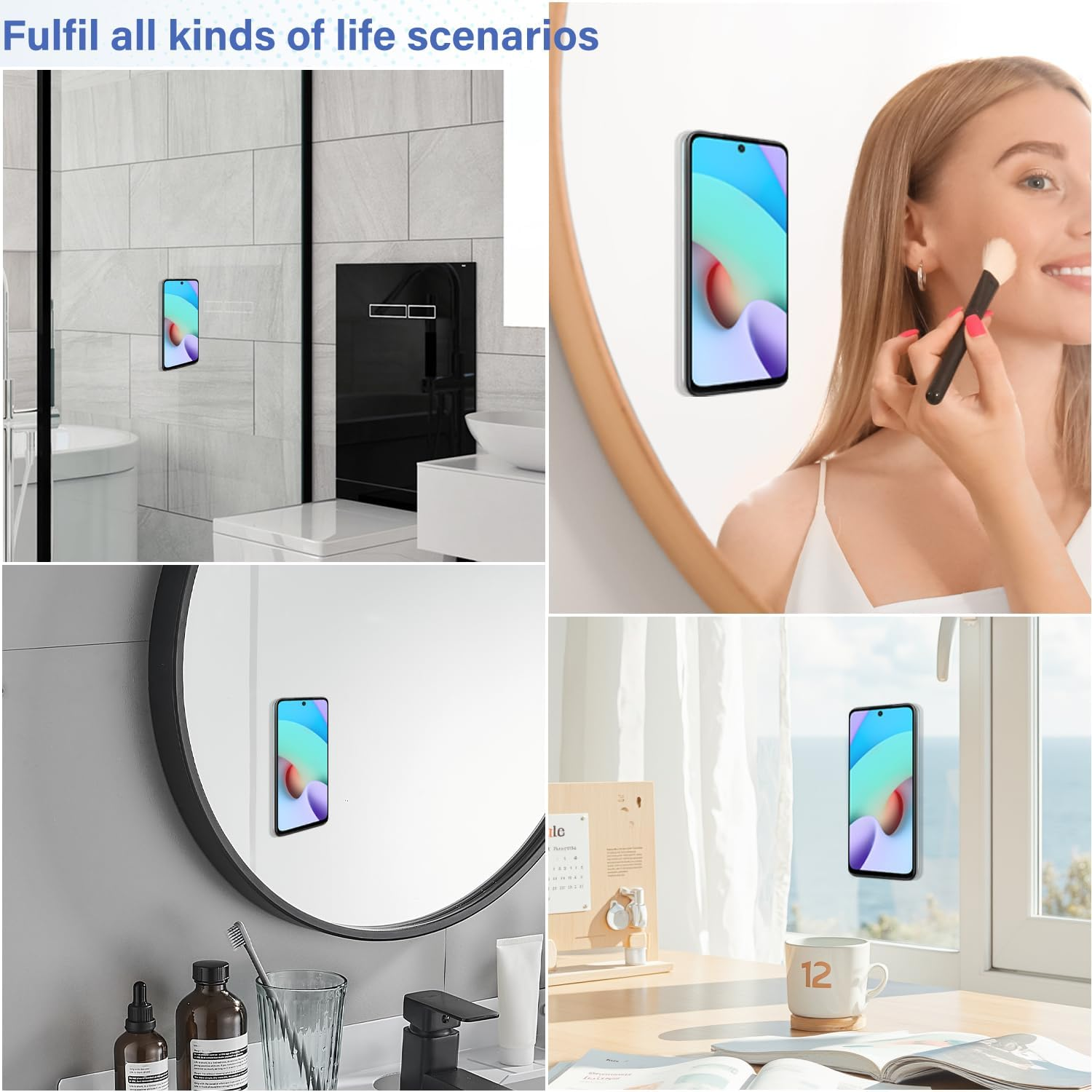 EKIND 2PCS Silicone Suction Cup Phone Holder, Silicon Adhesive Phone Grip,28 & 40 Double-Sided Sticky Grip, Hands-Free Stand for Mirror, Window, Desk for Selfies, Video Calls(Black) image number 5