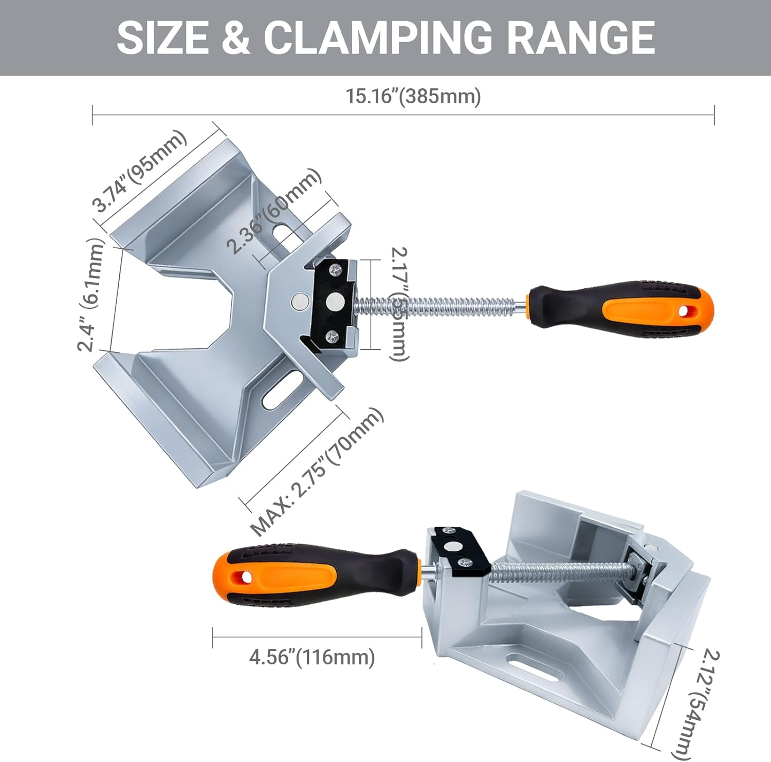 2 PCS Right Angle Clamps, 90 Degree Aluminum Alloy Corner Clamps with Adjustable Swing Jaw, Single Handle Frame Clamps for Woodworking, DIY