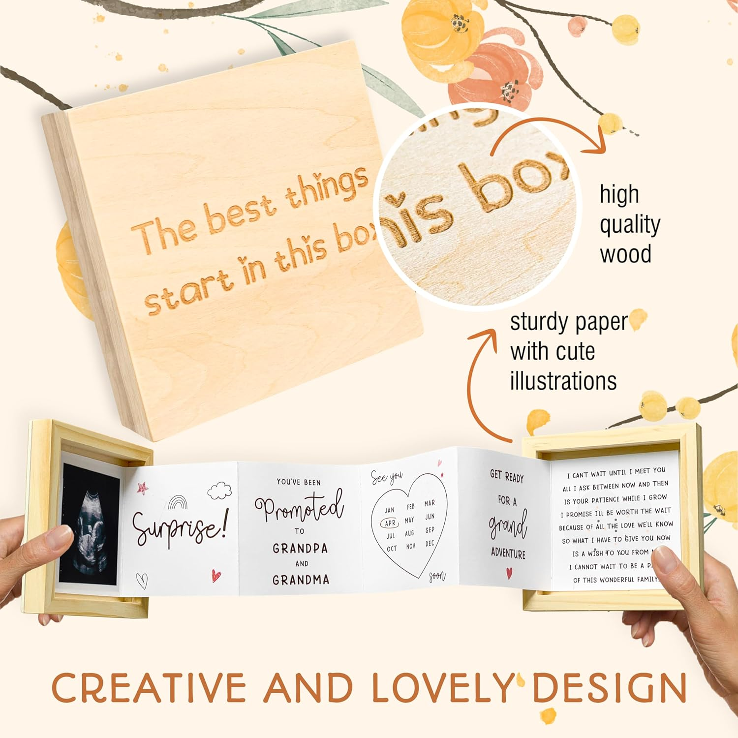 97 Decor Grandparents Baby Announcement Gift - Pregnancy Reveal Ideas, New Baby Surprise, Sonogram Picture Wooden Keepsake Box image number 1