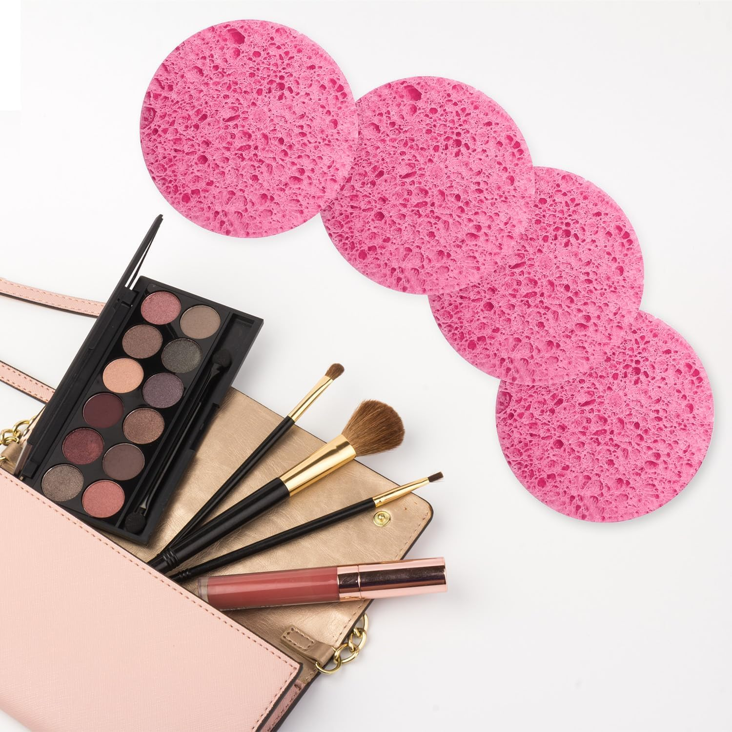 Spunspon 50-Count Facial Sponges, Compressed Natural Cellulose, Pink, round Shape, Face Cleansing, Exfoliating, Makeup Removal - 100- Pack Black image number 5