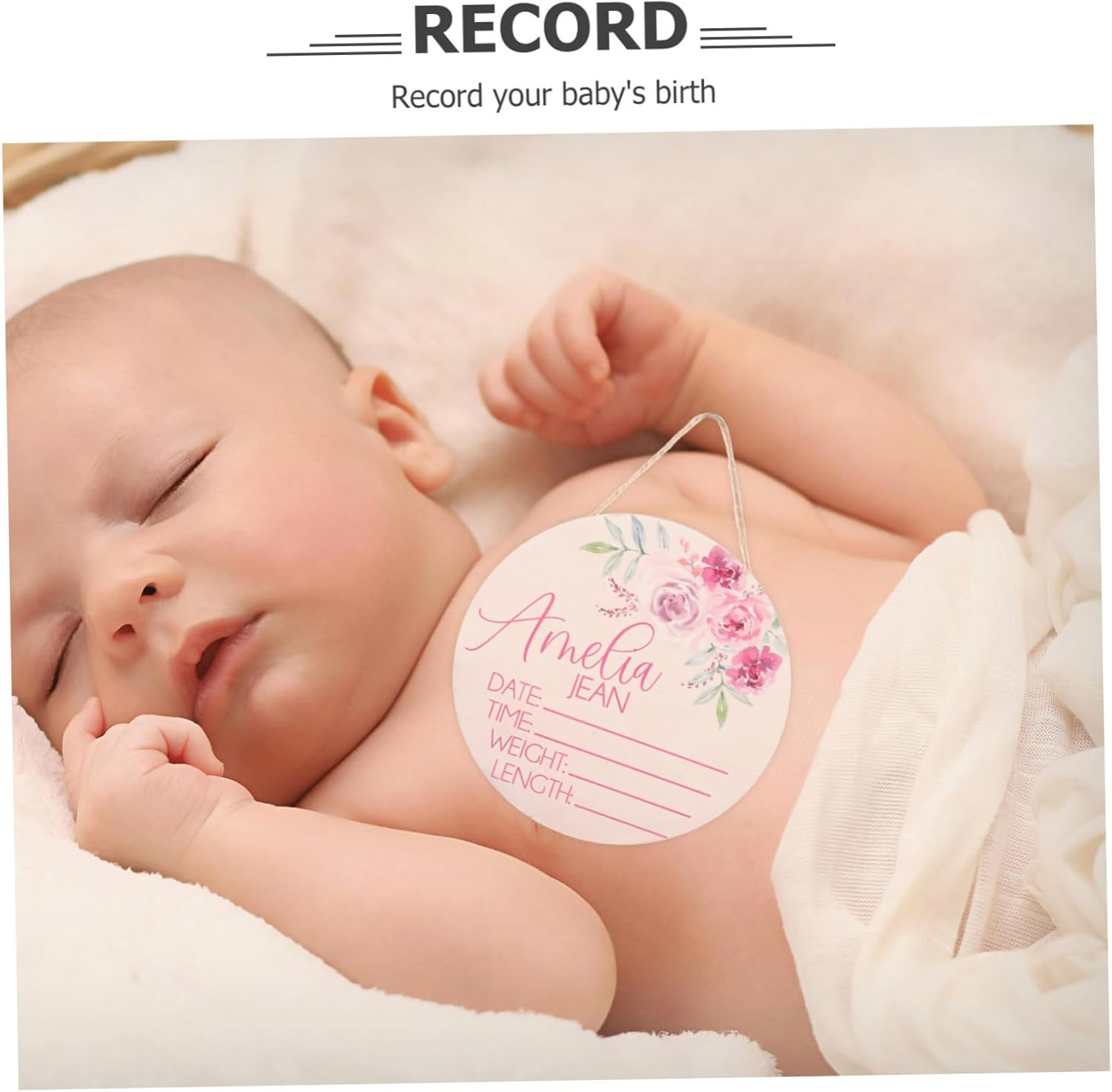 Baby Name Announcement Sign and Birth Announcement Sign for Newborns Wooden for Nursery Room Decor Newborn Plaques 2Pcs image number 3