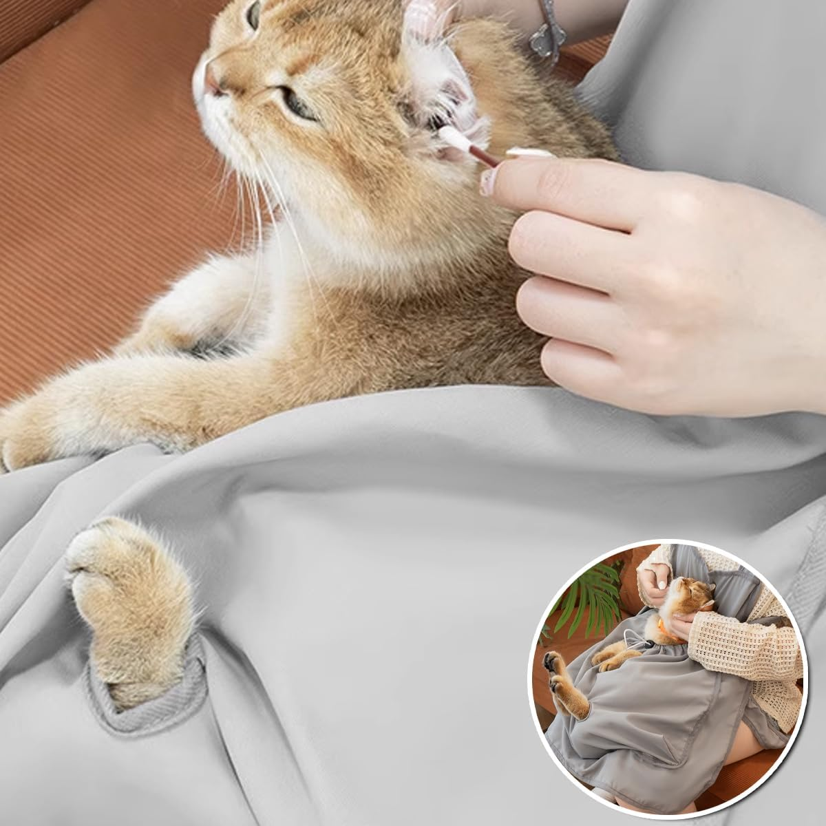 AIMALL Pet Kangaroo Apron Carrier Suit &ndash; Adjustable Non-Sticky Cat Holding Suit for Small Pets up to 15 Lbs, 31.1X24.4 Inches, Soft Polar Fleece Material image number 5