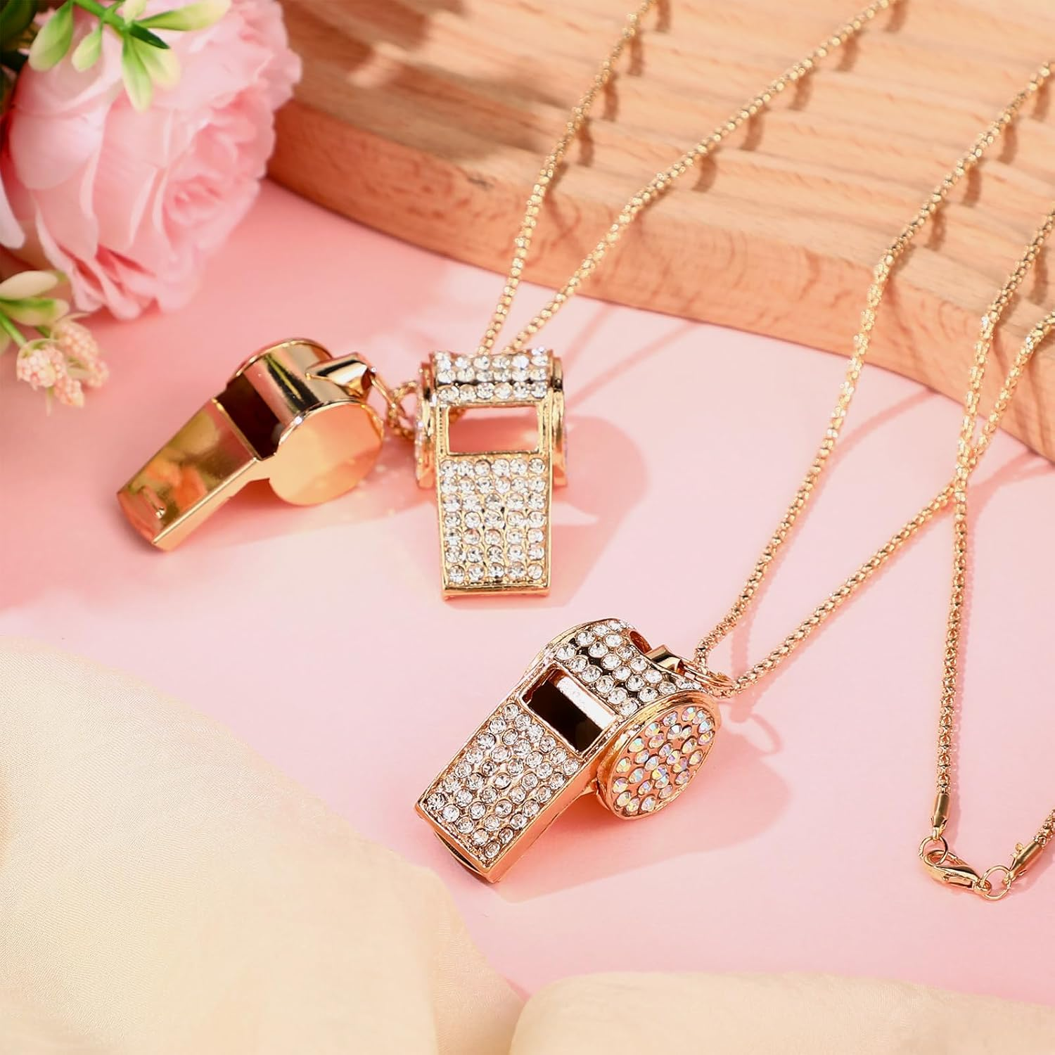 Winnerwhy 2 Pack Bling Whistle Crystal Rhinestone Whistle, Metal Whistle with Glitter, Shining Whistle with Chain for Adult Captain Referee Coach Teacher Basketball Training Gifts - Silver image number 6