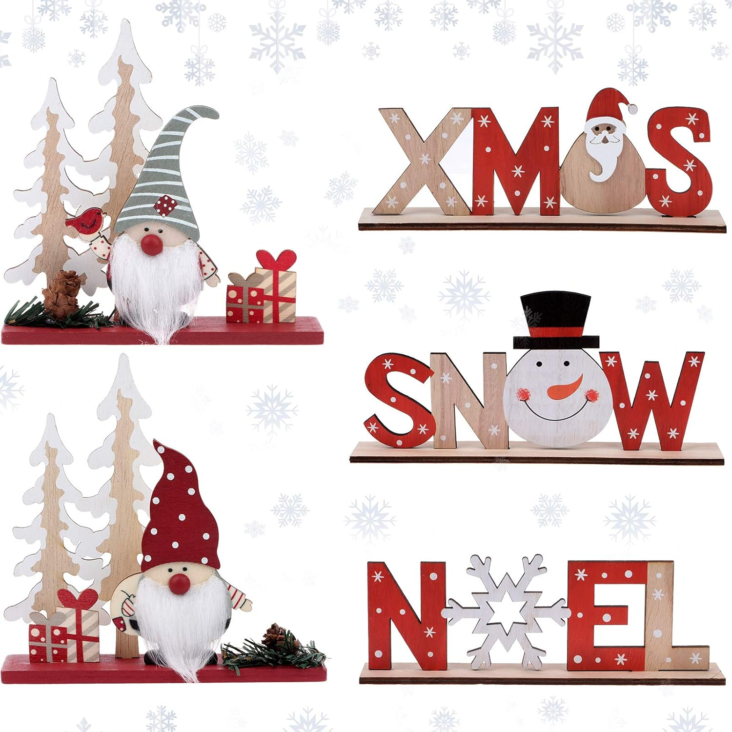 Set of 5 Christmas Table Decorations for Dinner Party Xmas Desktop, Wooden Display Santa Snowman Noel for Home Restaurant Cafe Table Decoration Merry Christmas Holidays Centrepiece image number 4