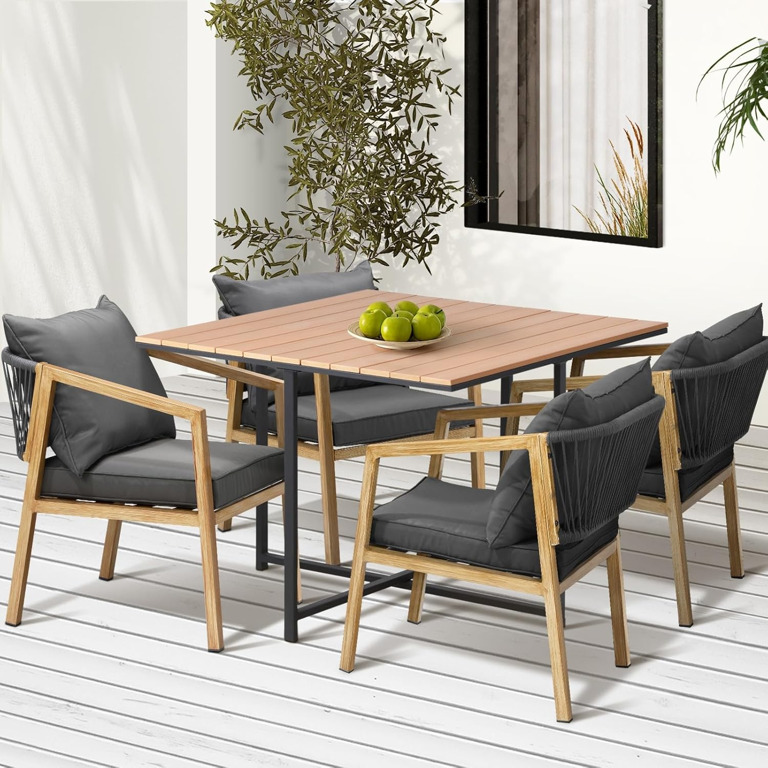 Livsip Outdoor Dining Set 5Pcs Outdoor Furniture Garden Patio Table and Chairs with Cushion