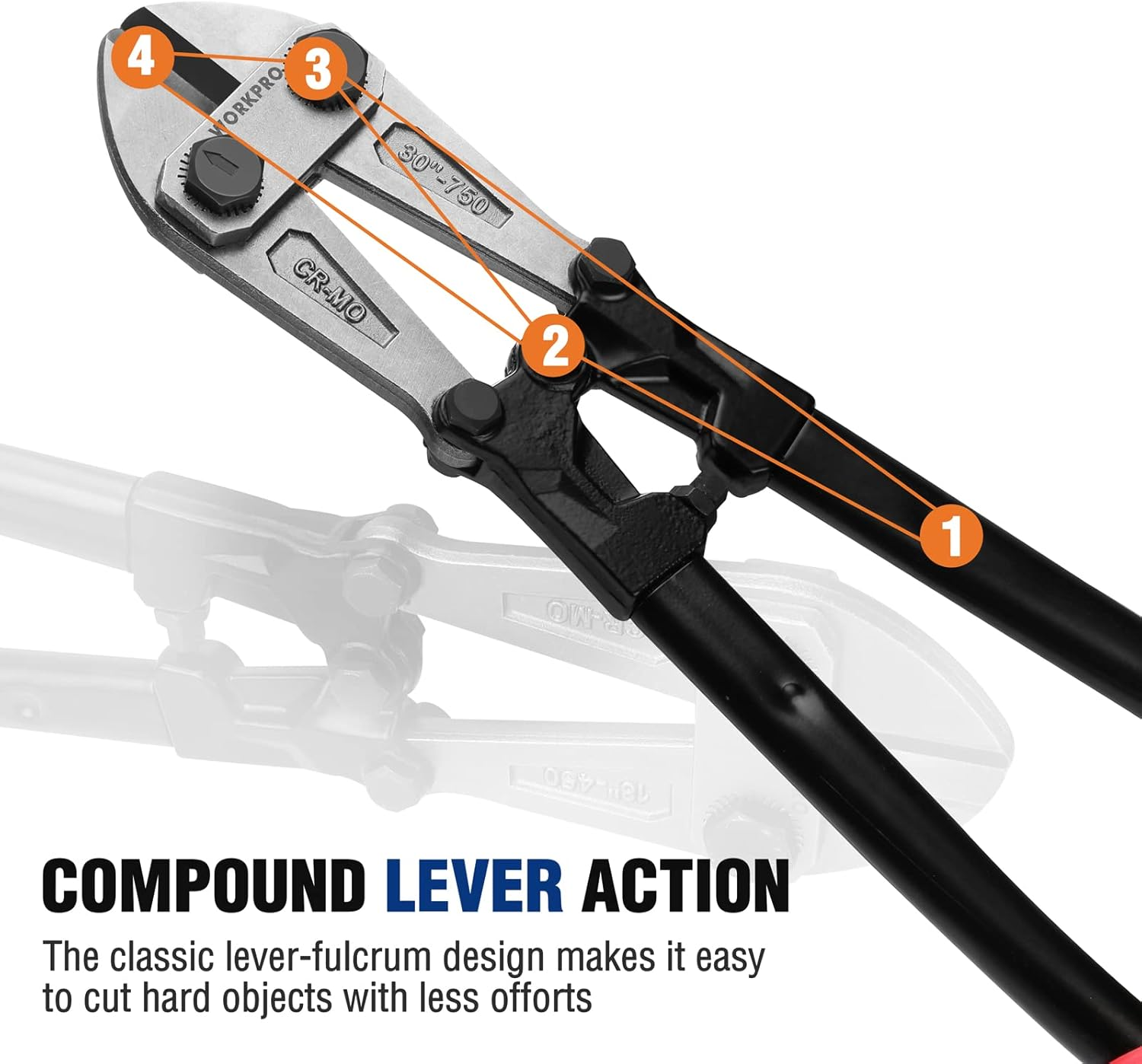 WORKPRO 30" Bolt Cutter, Chrome Molybdenum Steel Blade, Heavy Duty Bolt Cutter with Soft Rubber Grip, Cutting Tool for Cut Chain, Wire, Screw, Rivet