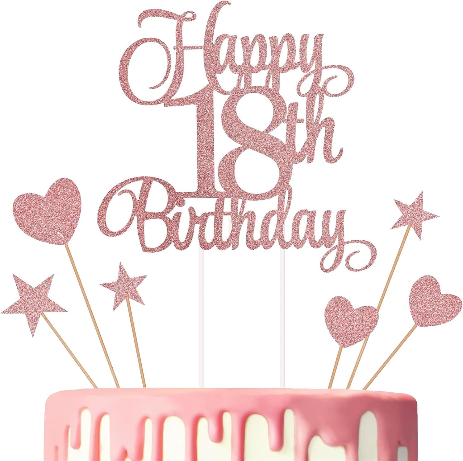 18Th Birthday Cake Decorations Set Include Happy 18Th Birthday Cake Toppers with Heart Star Cupcake Picks Rose Gold Glitter Birthdays Sign - 16Th image number 3