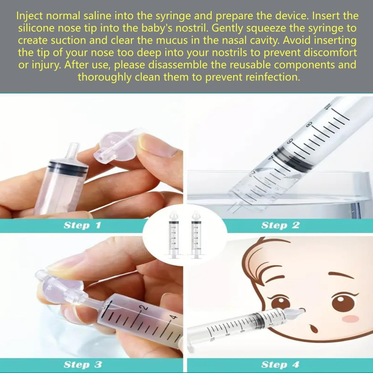 2PCS Professional Syringe Baby Nasal Aspirator，Safe and Comfortable Nasal Irrigator，Cleanable and Reusable Silicone Nasal Suction Tip（10Ml ） image number 4